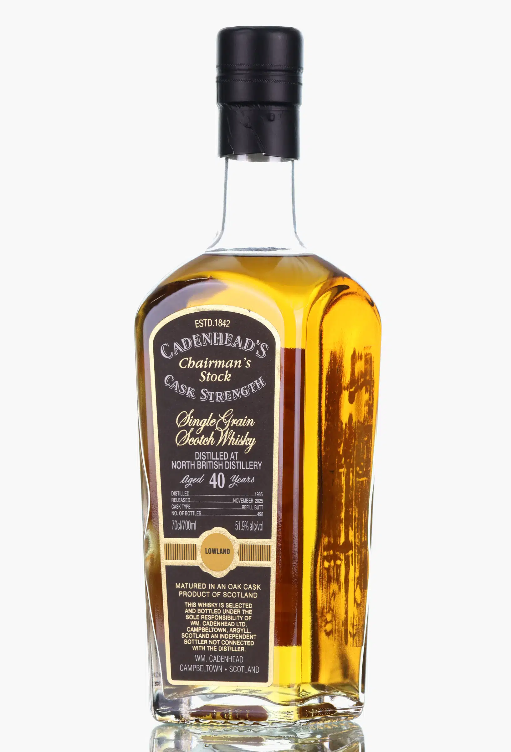 North British Chairman's Stock 40 Year Old, Refill Butt Cask, 1985, Cadenhead's, 51.9% whisky bottle