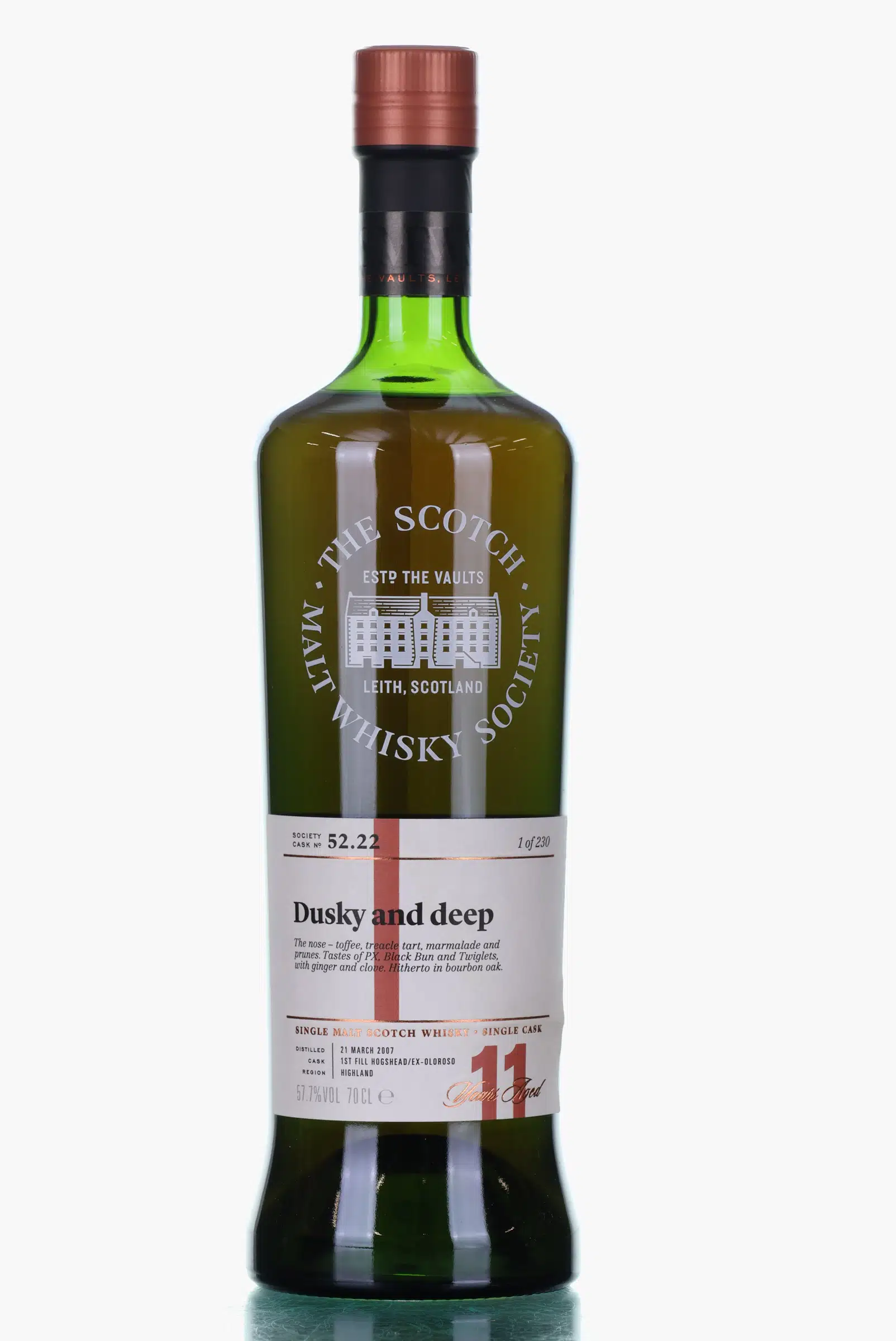 Old Pulteney Dusky & Deep 11 Year Old, Oloroso Hogshead Cask, Cask #52.22, 2007, The Scotch Malt Whisky Society, 57.7% whisky bottle