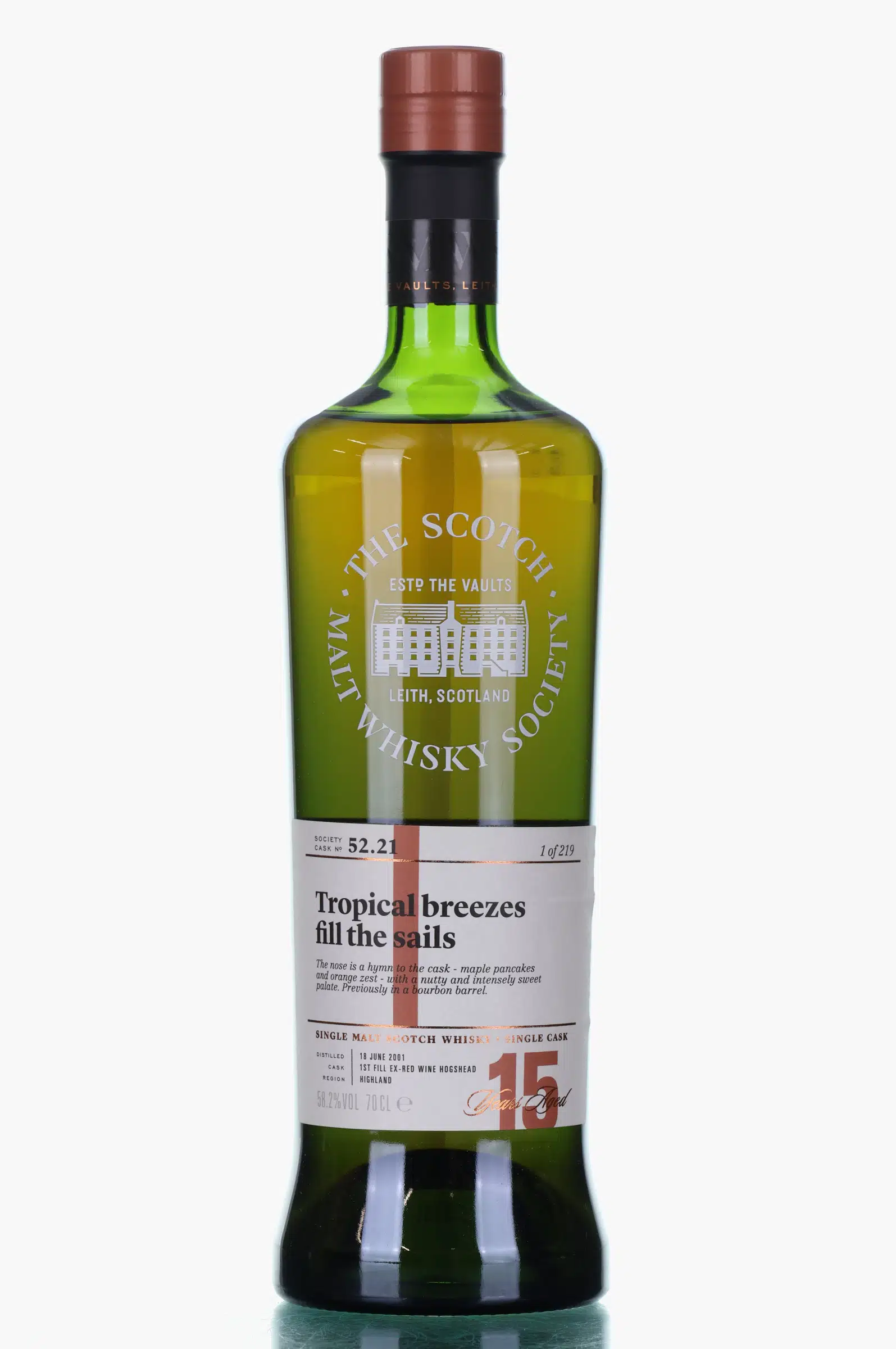 Old Pulteney Tropical Breezes fill the Sails 15 Year Old, Red Wine Hogshead Cask, Cask #21, 2001, The Scotch Malt Whisky Society, 58.2% whisky bottle