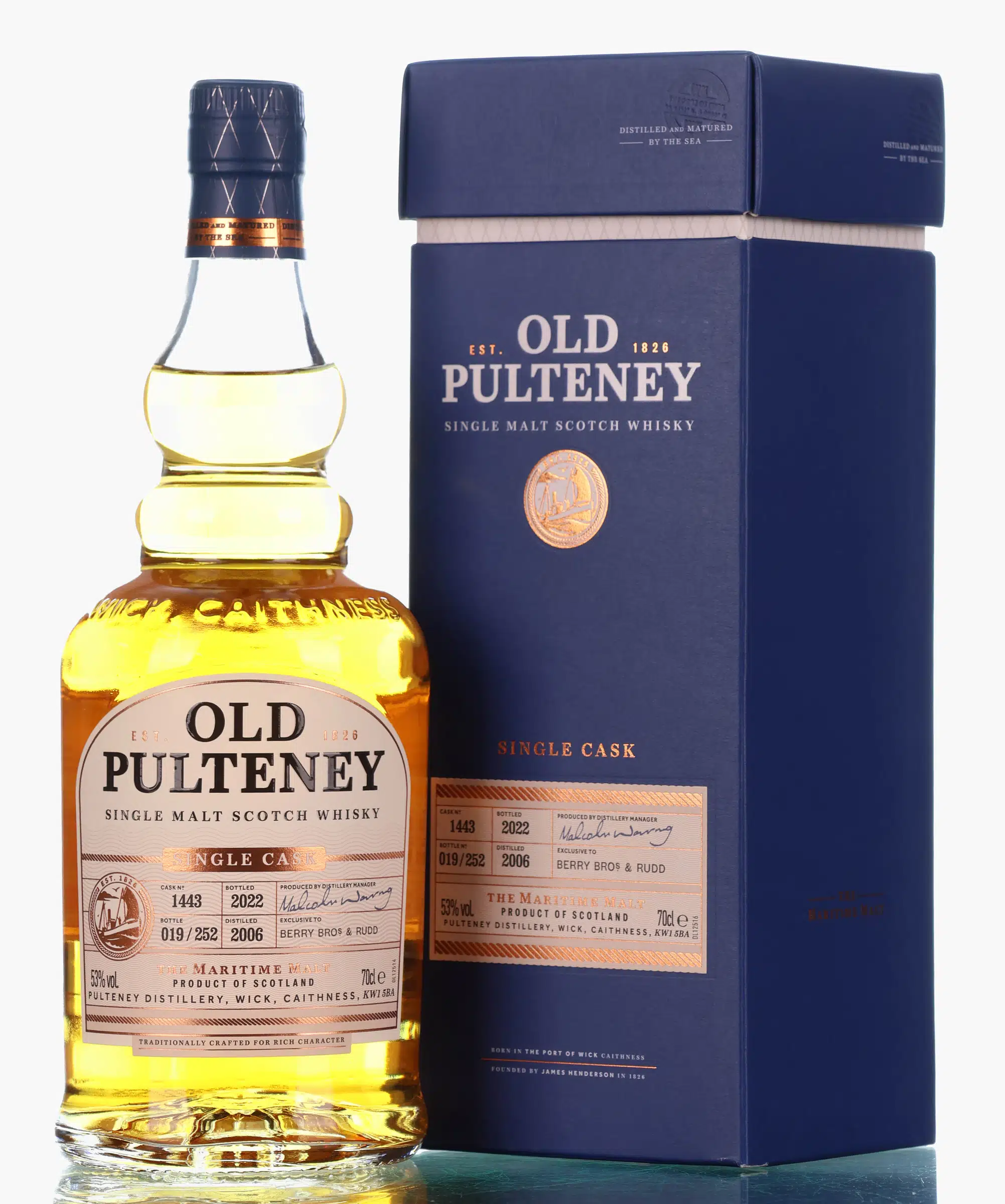 Old Pulteney Single Cask 16 Year Old, Bourbon Cask, Cask #1443, 2006, Berry Bros & Rudd, 53% whisky bottle