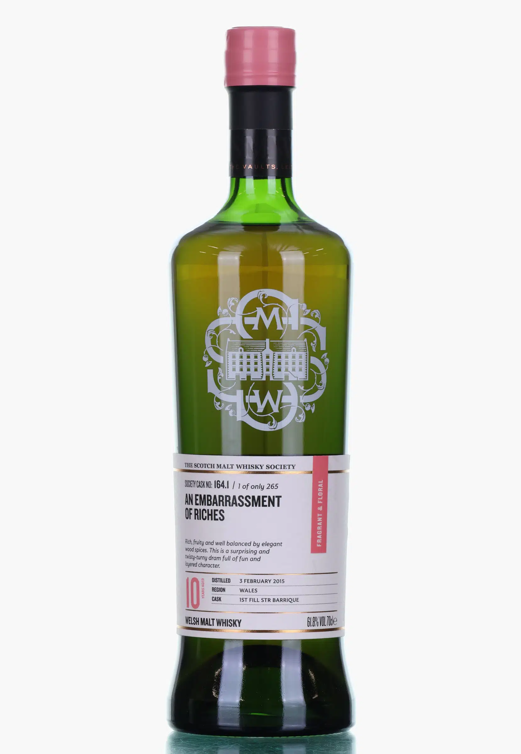 Penderyn An embarrassment of riches 10 Year Old, STR Barrique Cask, Cask #164.1, 2015, The Scotch Malt Whisky Society, 61.8% whisky bottle