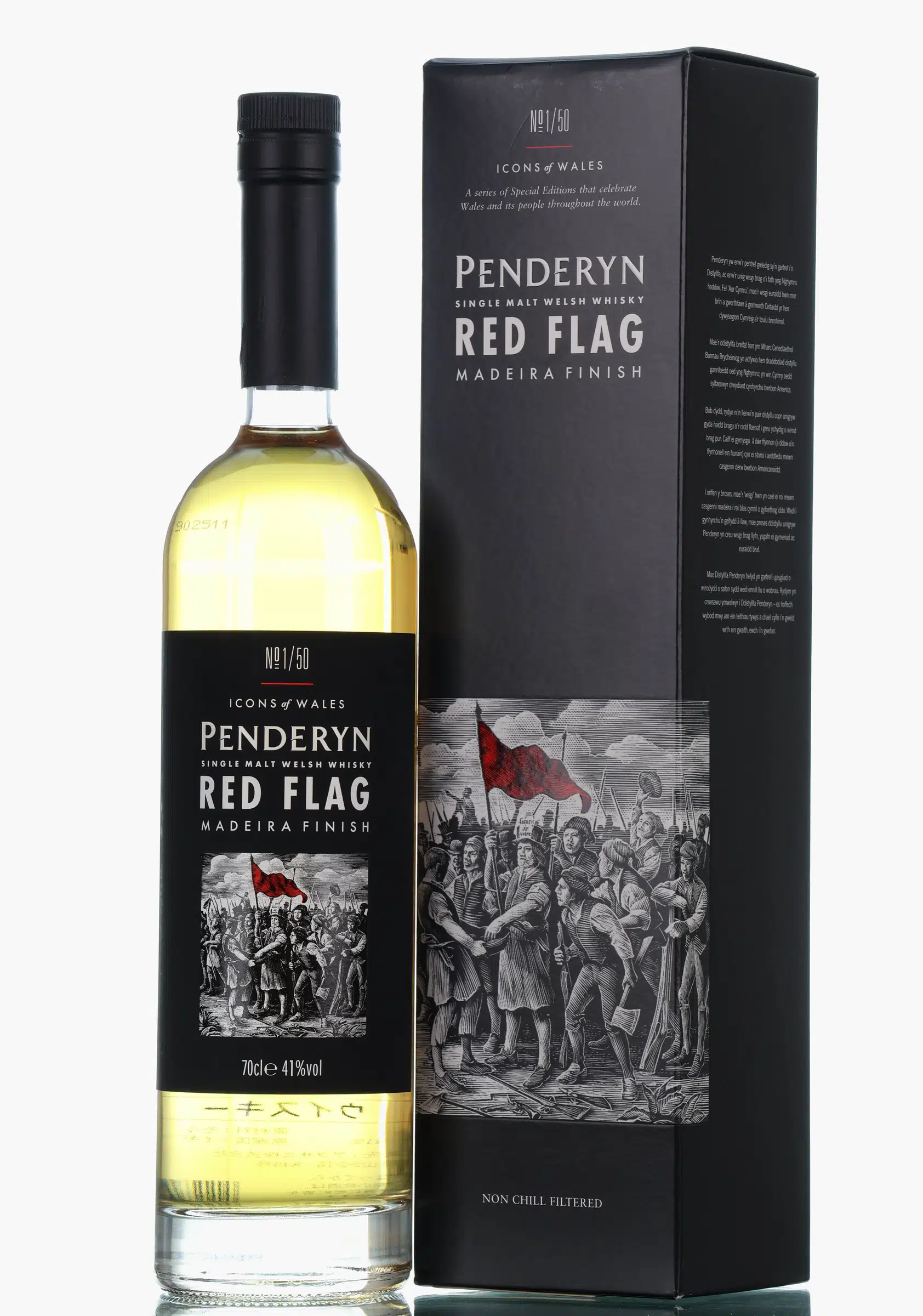 Penderyn Icons of Wales No. 1/50 - Red Flag, Bourbon & Madeira Cask, 2012, 41% whisky bottle