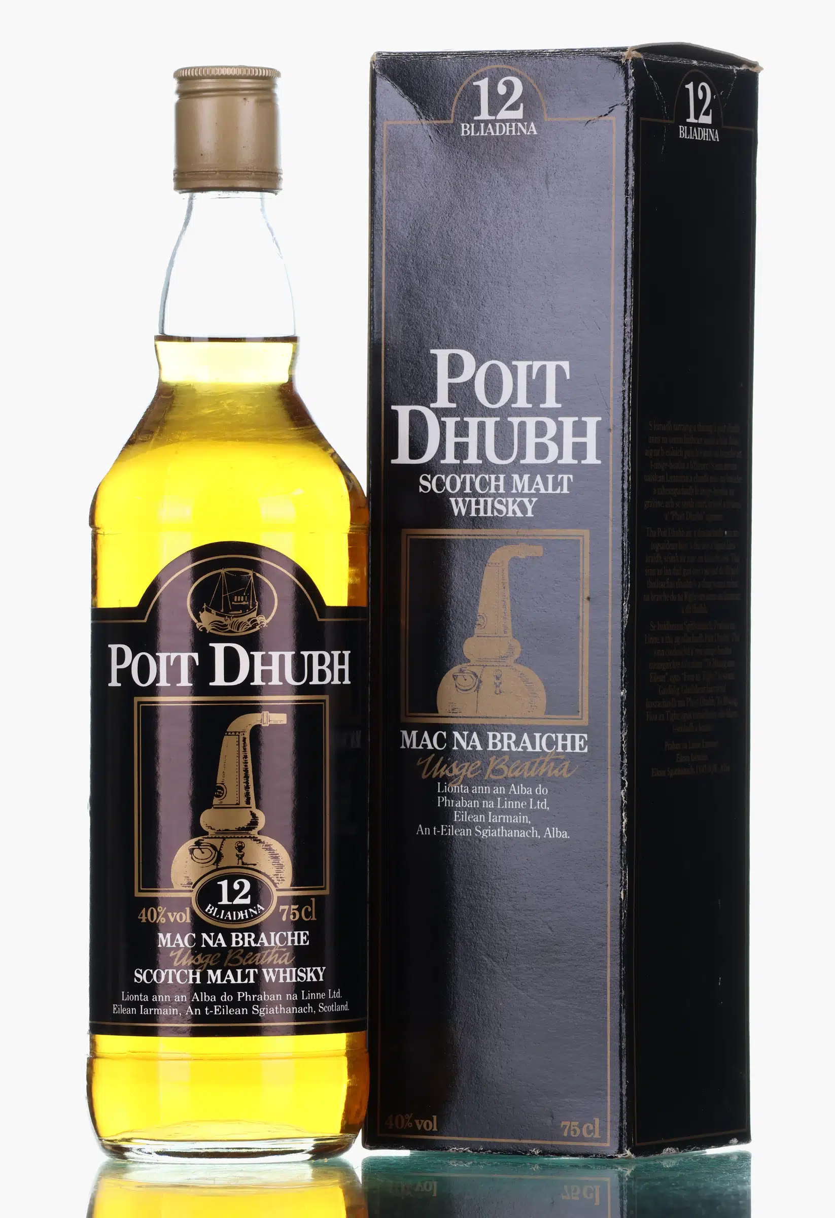 Poit Dhubh Mac Na Braiche Uisge Beatha 12 Year Old, 40% whisky bottle