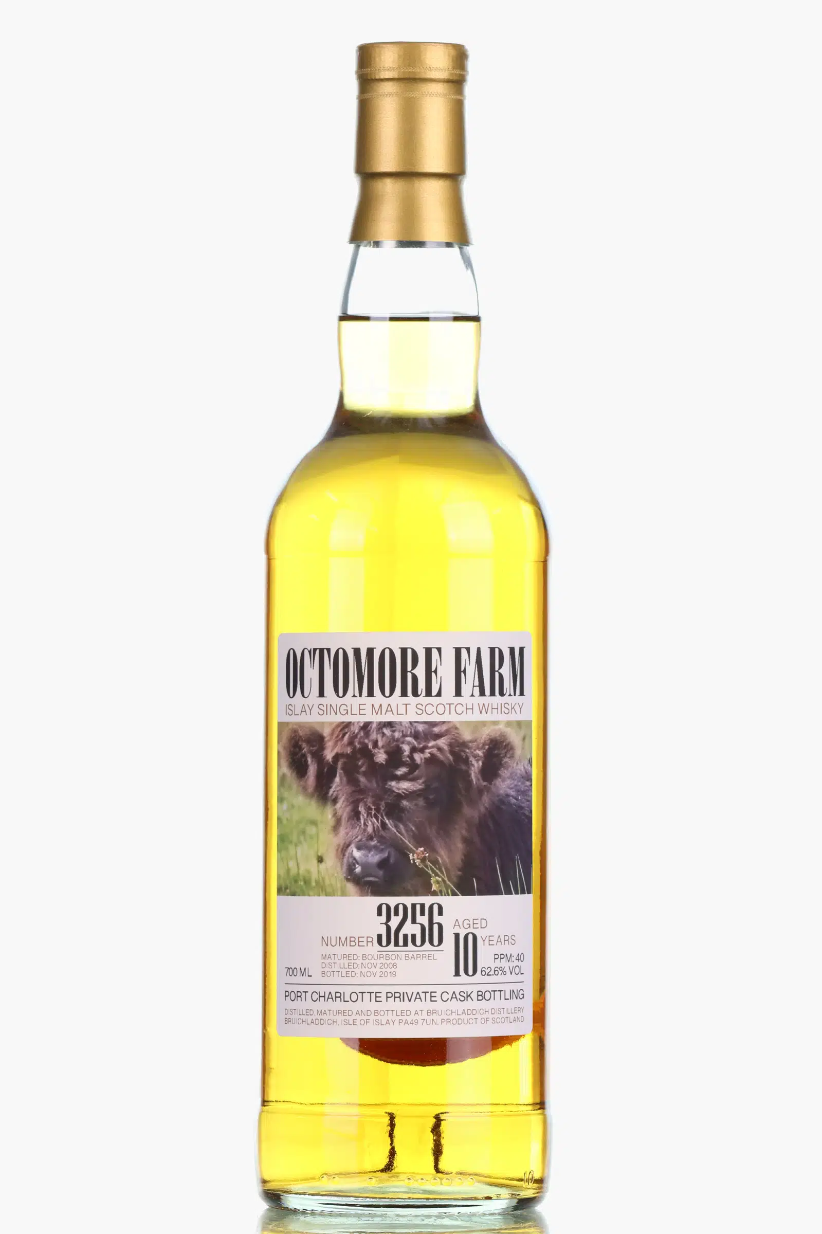 Port Charlotte Octomore Farm Private Cask Bottling 10 Year Old, Bourbon Barrel Cask, Cask #3256, 2019, 62.6% whisky bottle