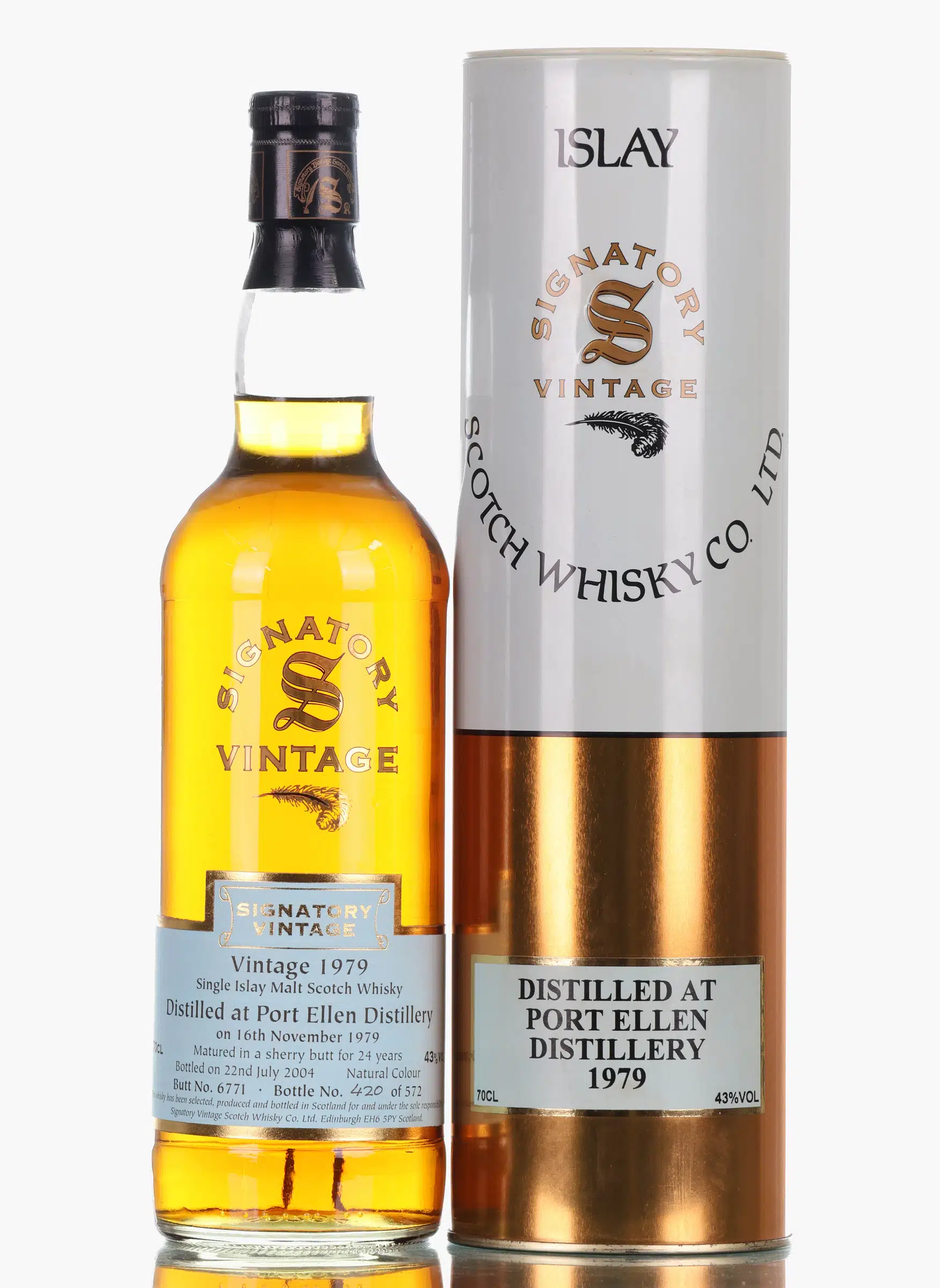 Port Ellen Signatory Vintage 24 Year Old, Sherry Cask, Cask #6771, 1979, Signatory Vintage, 43% whisky bottle