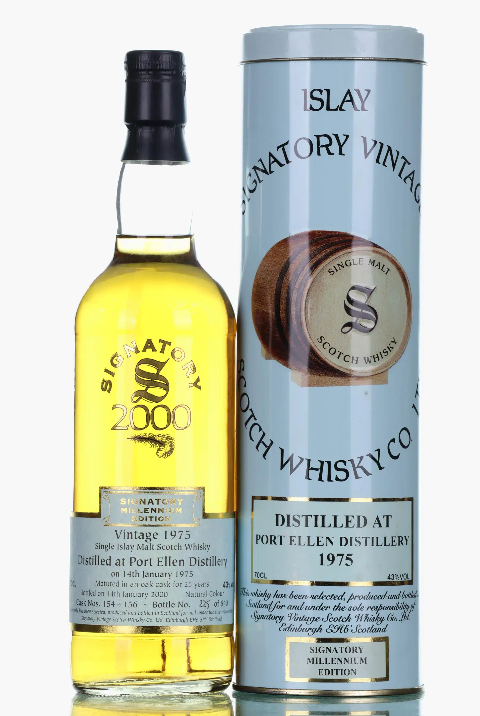 Port Ellen 25 Year Old, Oak Cask, Cask #154 + 156, 1975, Signatory Vintage, 43%