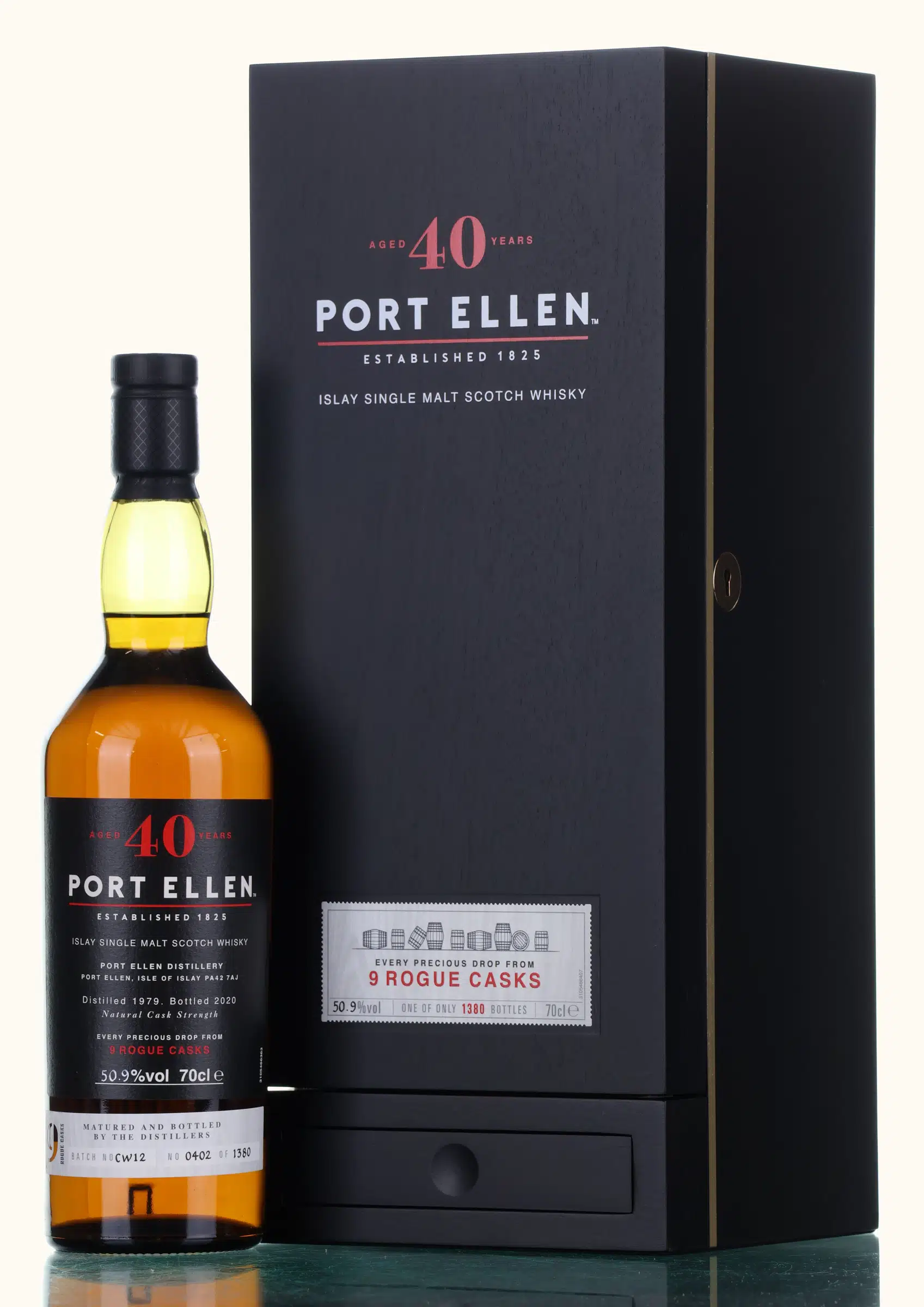 Port Ellen 9 Rogue Cask 40 Year Old, American Oak & Sherry Cask, Batch No. CW12, 2020, 50.9% whisky bottle