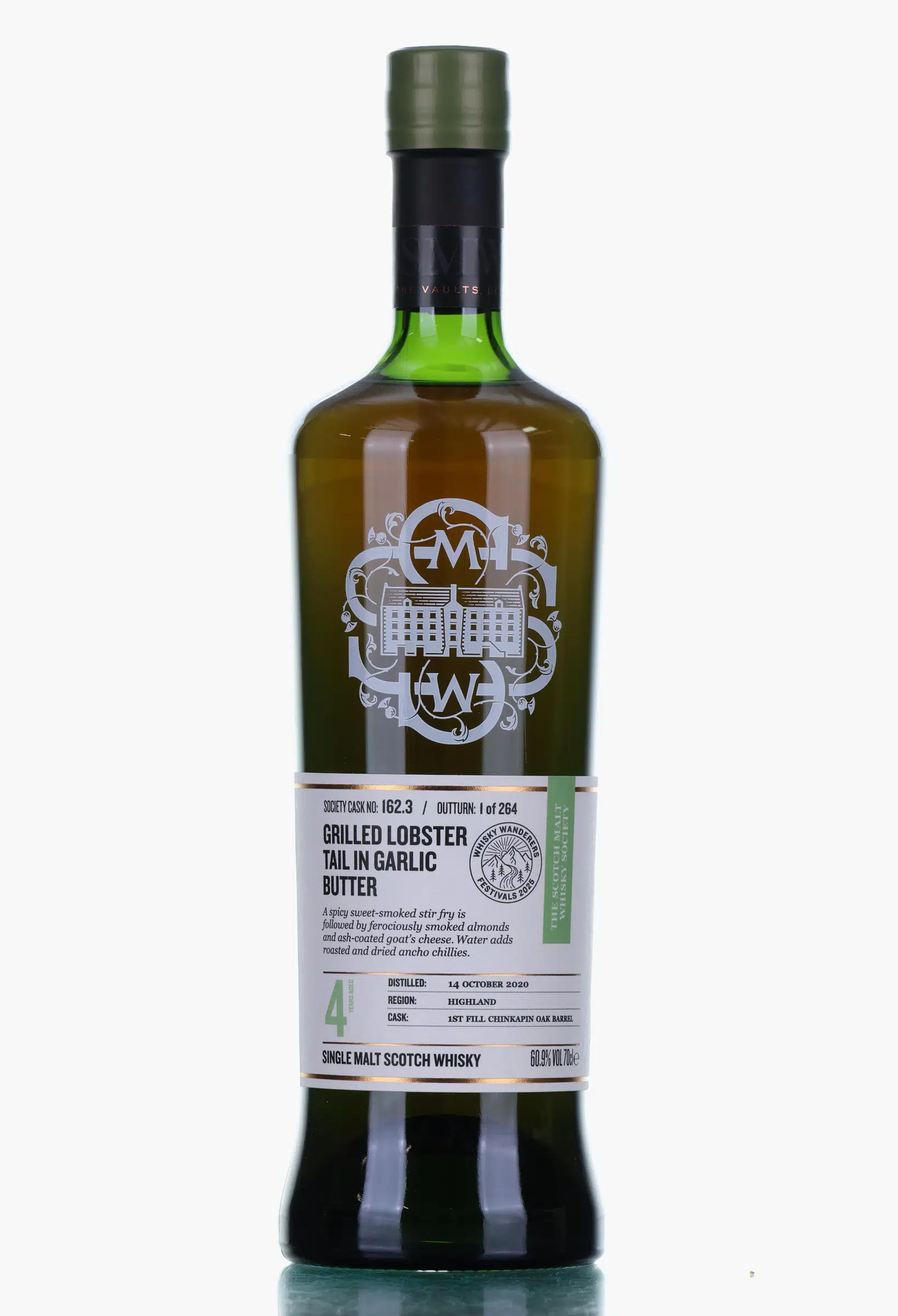Isle of Raasay SMWS 162.3 Grilled Lobster Tail in Garlic Butter 4 Year Old, 1st Fill Chinkapin Oak Barrel Cask, Cask #3, 2020, The Scotch Malt Whisky Society, 60.9% whisky bottle
