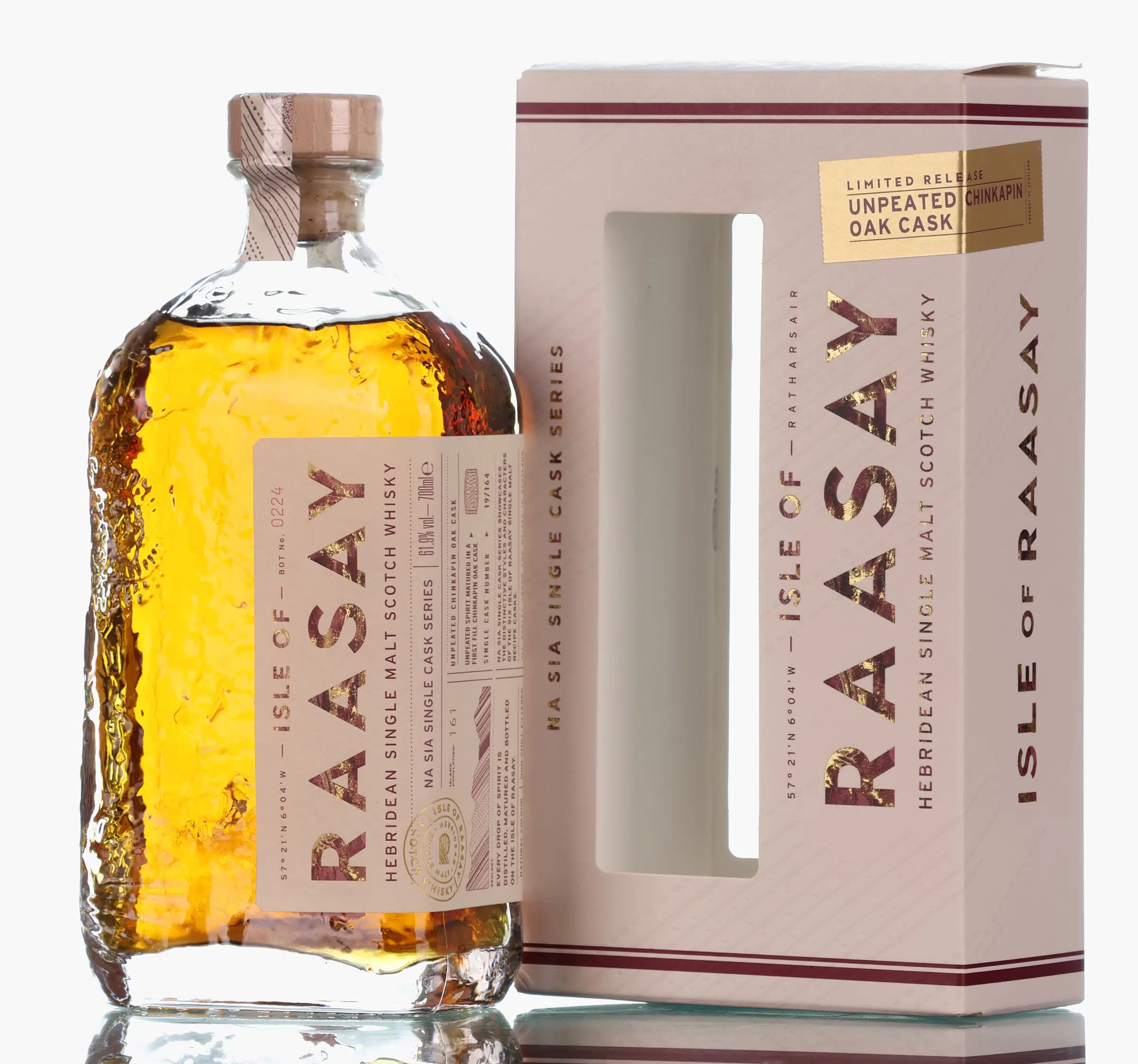 Isle of Raasay Na Sia Single Cask Series 3 Year Old, Chinkapin Oak Cask, Cask #19/164, 2022, 61.9% whisky bottle