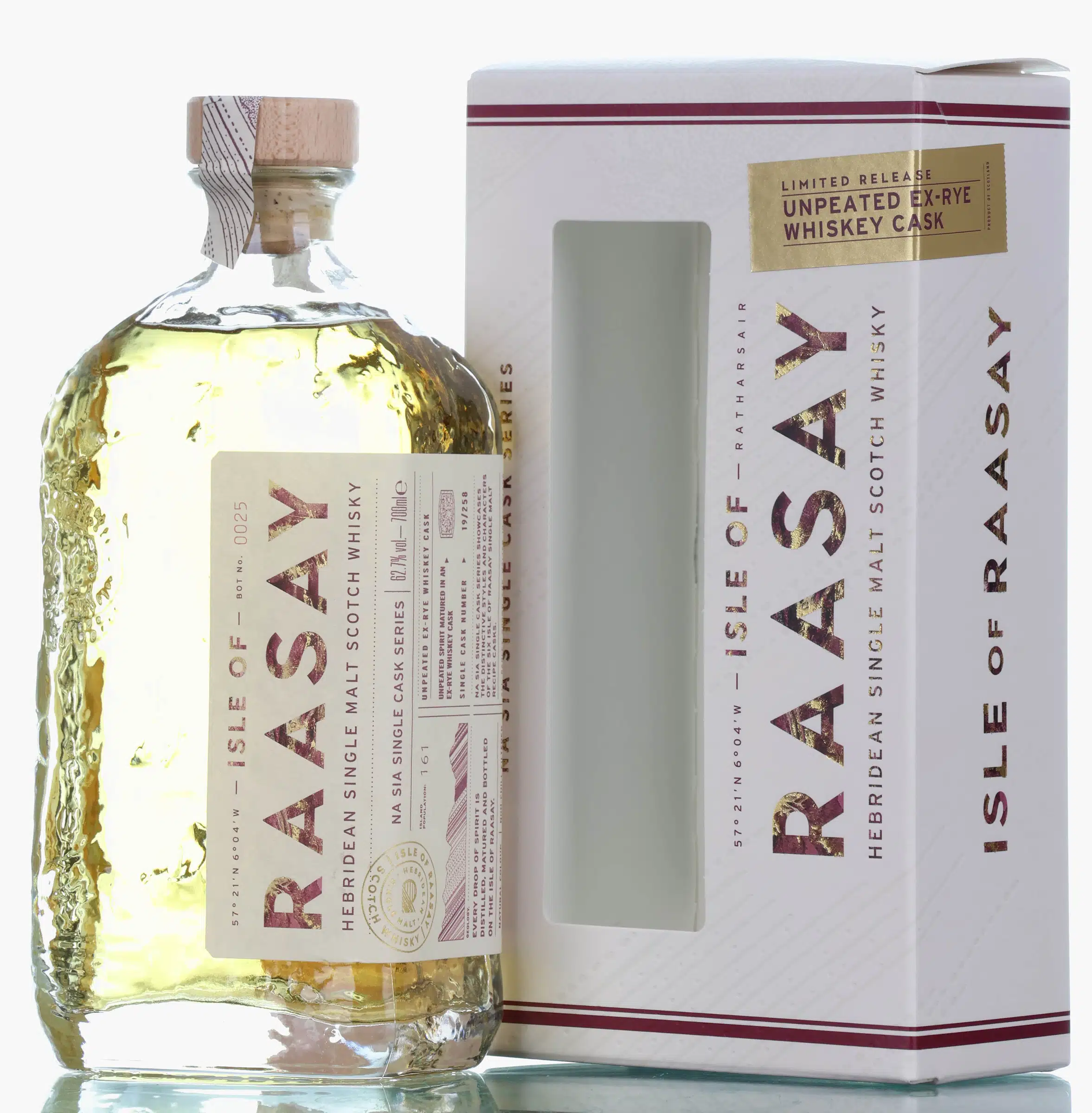 Raasay Na Sia Single Cask Series Unpeated Ex-Rye Whiskey 3 Year Old, Ex-Rye Whiskey Cask, Cask #19/258, 2022, 62.7% whisky bottle