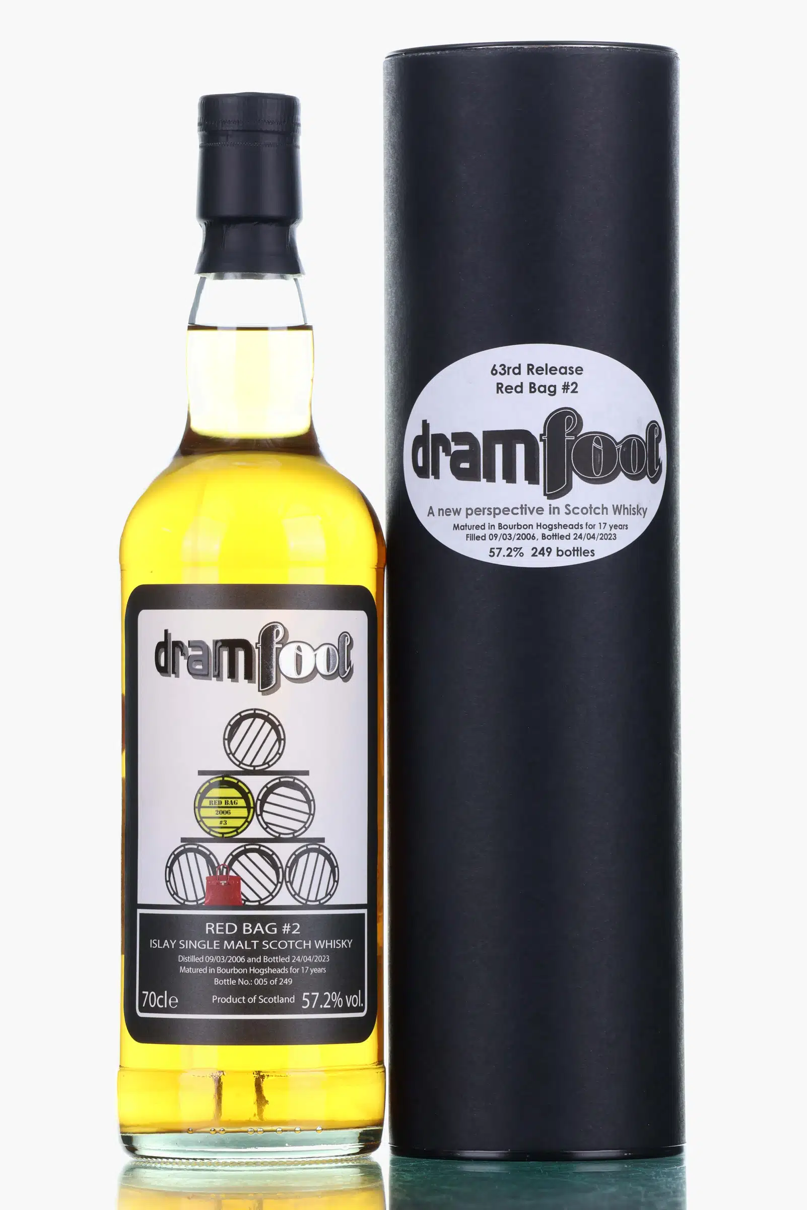 Ardbeg Red Bag #2 17 Year Old, Refill Bourbon Cask, Cask #3, 63rd Release, 2006, Dramfool, 57.2% whisky bottle