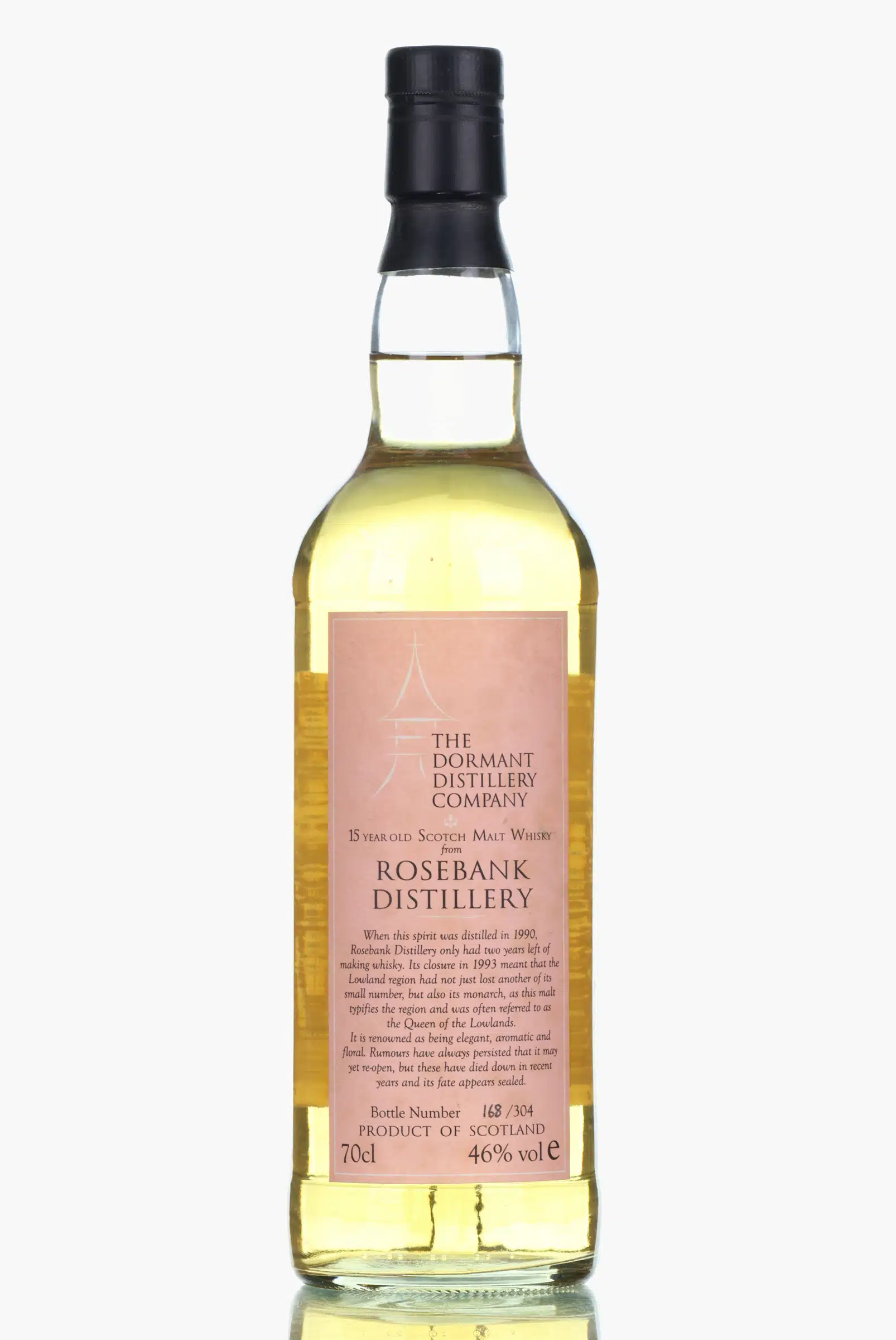 Rosebank 15 Year Old, Bourbon Cask, 1990, The Dormant Distillery Company, 46% whisky bottle