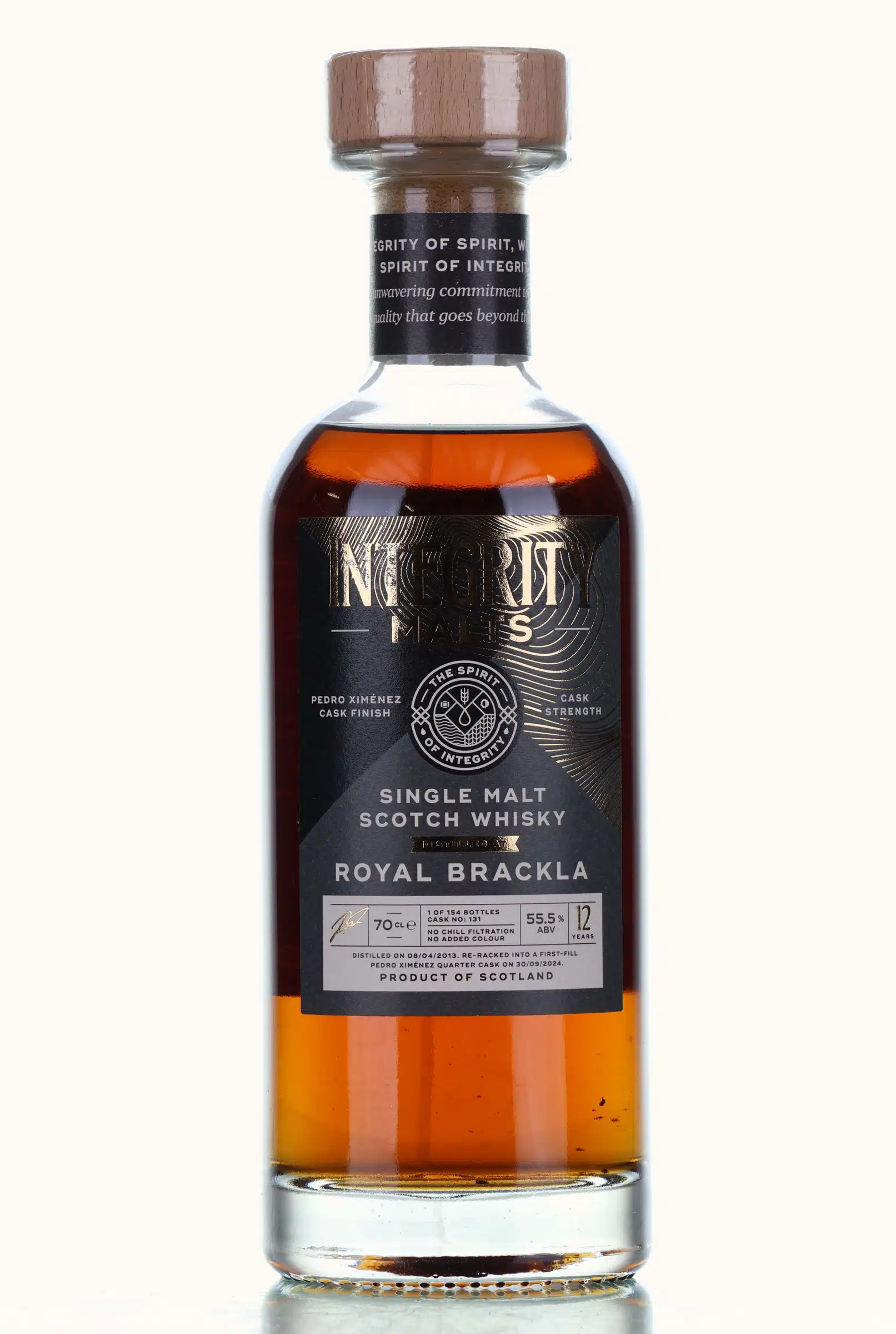 Royal Brackla 12 Year Old, Pedro Ximénez Cask, Cask #131, 2013, Integrity Malts, 55.5% whisky bottle