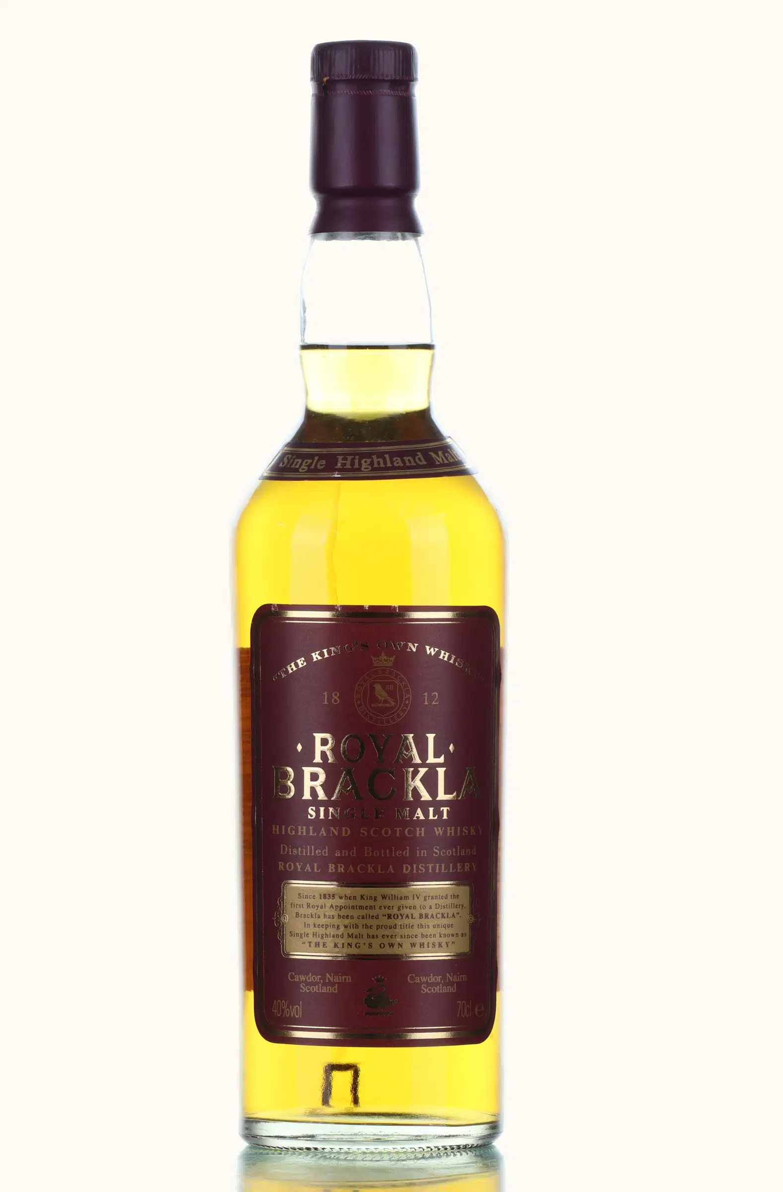 Royal Brackla Single Malt, Oloroso Sherry Cask finish & American Oak Cask, 40% whisky bottle