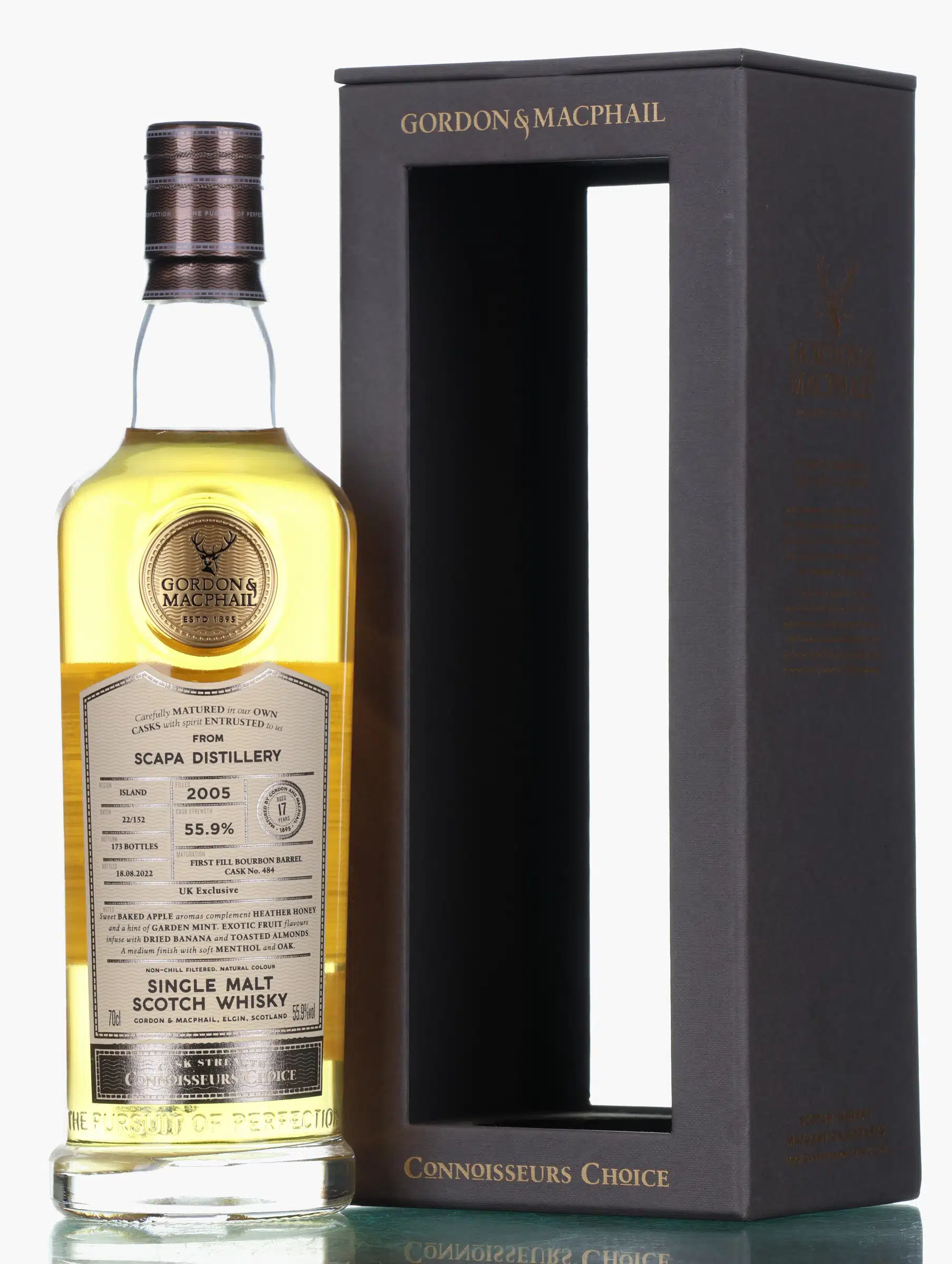Scapa Connoisseurs Choice Cask Strength 17 Year Old, Bourbon Cask, Cask #484, Batch No. 22/152, 2005, Gordon & MacPhail, 55.9% whisky bottle