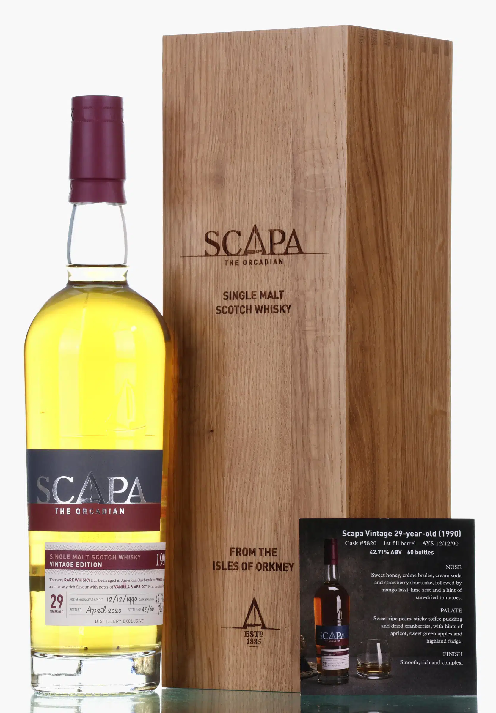 Scapa Vintage Edition 29 Year Old, American Oak Cask, Cask #5820, 1990, 42.7% whisky bottle