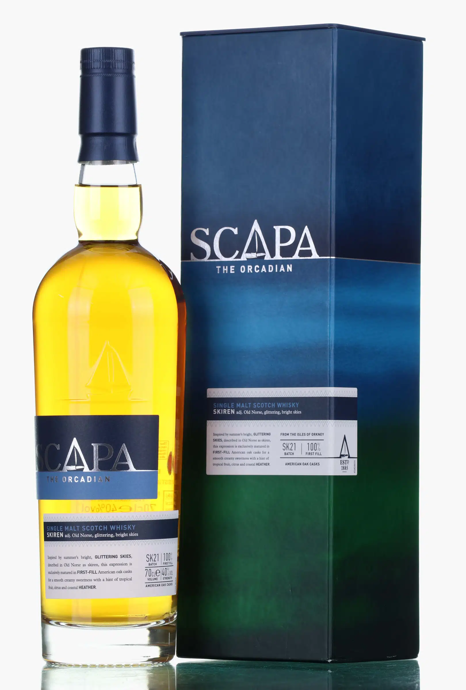 Scapa Skiren, Batch No. SK21, 2021, 40% whisky bottle