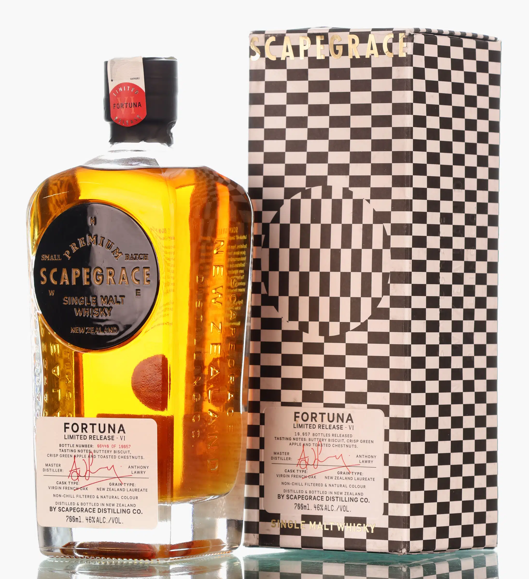 Scapegrace Fortuna Limited Release 3 Year Old, Virgin French Oak & Ex-Bourbon Cask, No. VI, 2023, 46% whisky bottle