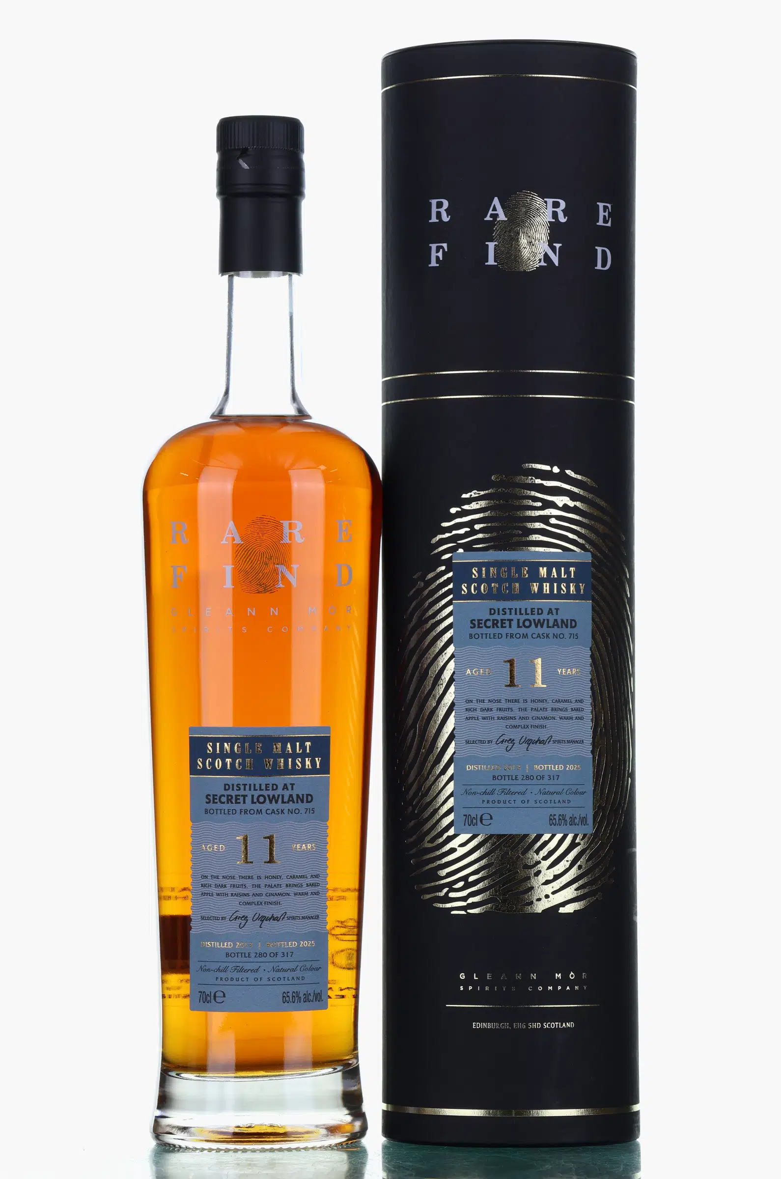 Secret Lowland Rare Find 11 Year Old, Sherry Cask, Cask #715, 2013, Gleann Mor, 65.6% whisky bottle