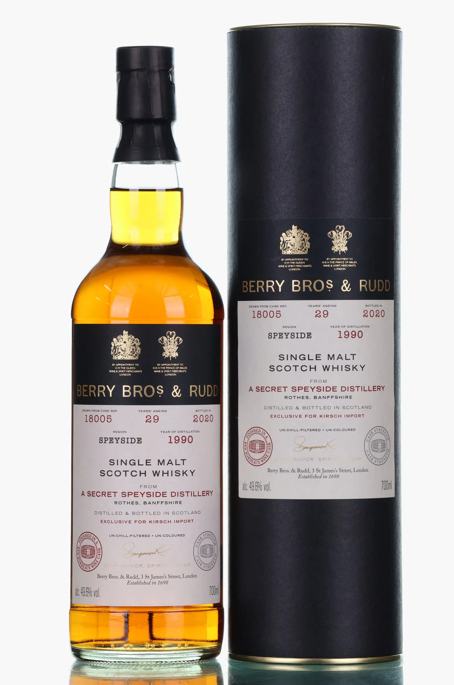 Secret Speyside 29 Year Old, Red Bordeaux Wine & Sherry Cask, Cask #18005, 1990, Berry Bros & Rudd, 49.6% whisky bottle