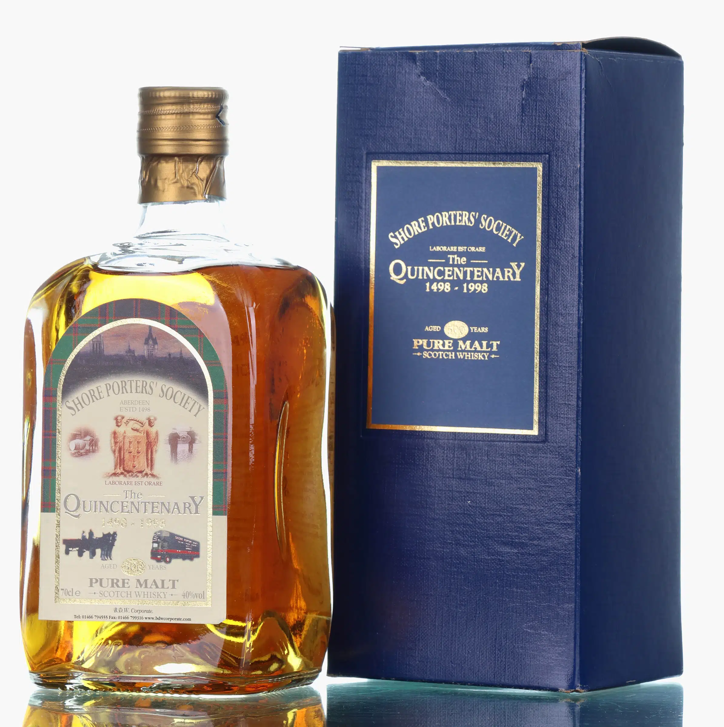 Shore Porters' Society Quincentenary Pure Malt Scotch Whisky, Shore Porters' Society, 40% whisky bottle