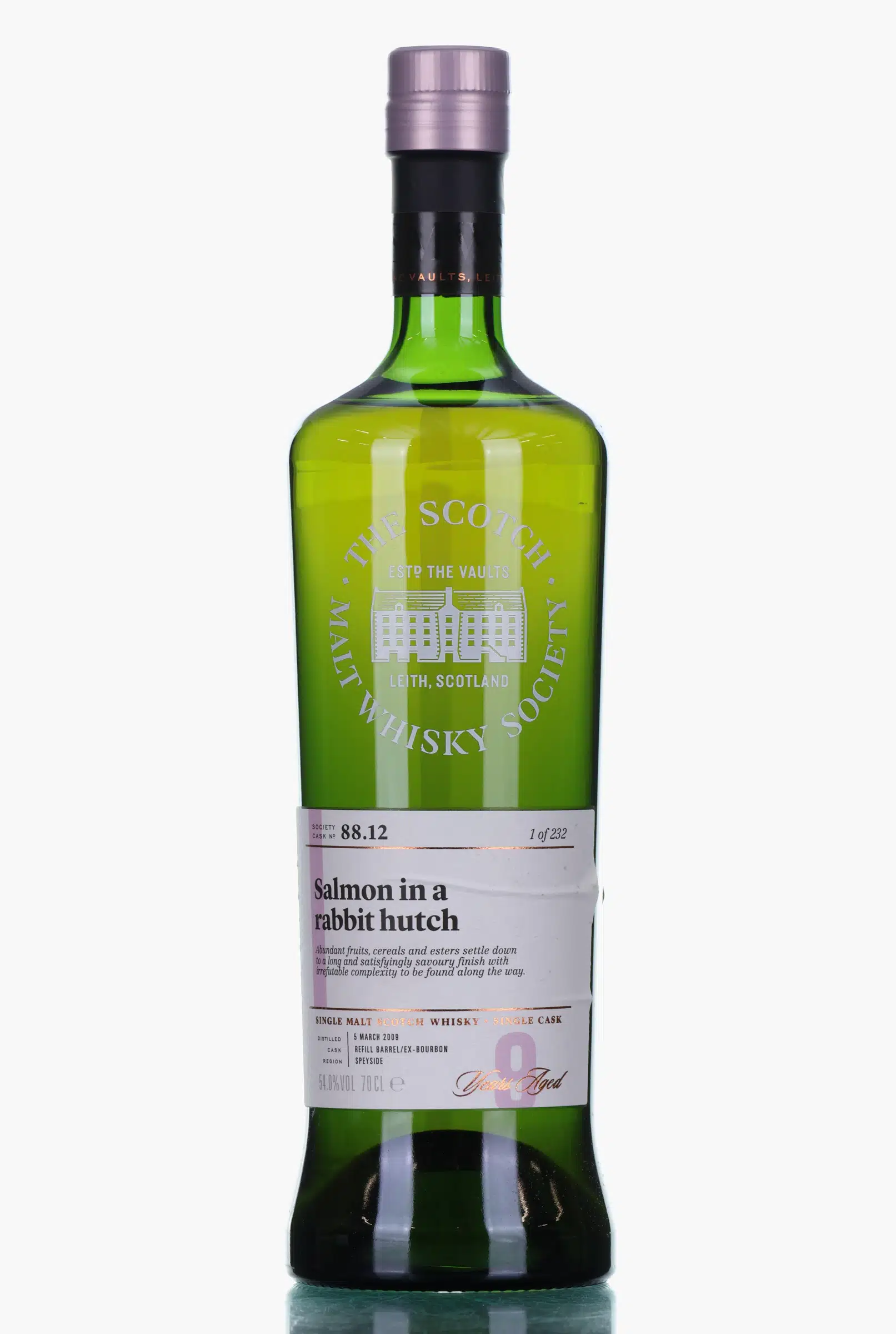 Speyburn Salmon in a Rabbit Hutch 9 Year Old, Bourbon Cask, Cask #88.12, 2009, The Scotch Malt Whisky Society, 64% whisky bottle