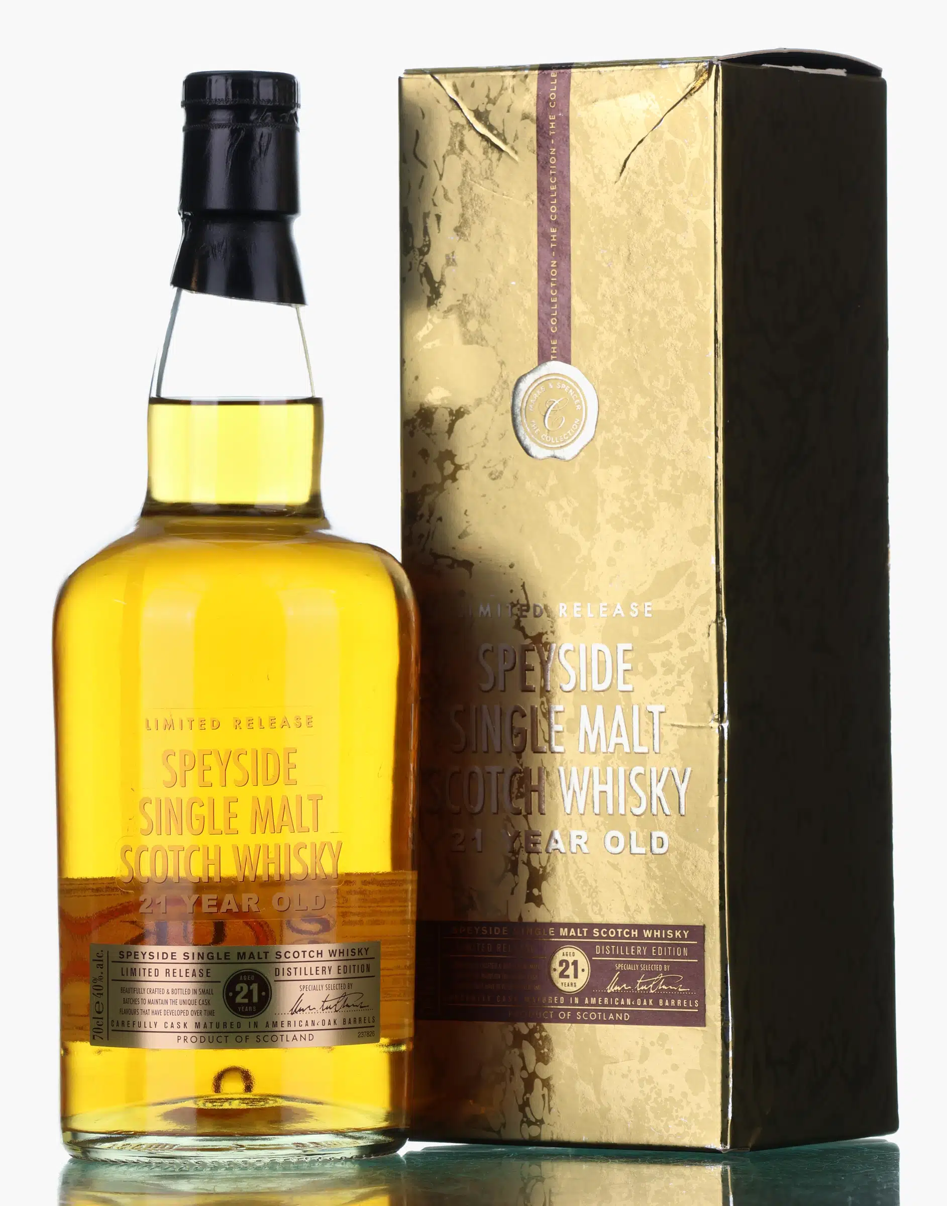Speyside Limited Release Distillery Edition The Collection 21 Year Old, American Oak Cask, Marks & Spencer, 40% whisky bottle