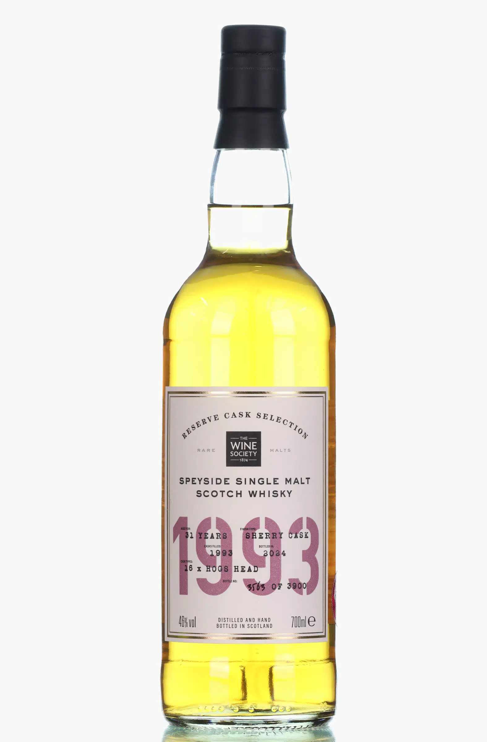 Speyside Reserve Cask Selection 31 Year Old, Sherry Cask, No. 6, 1993, The Wine Society, 46% whisky bottle