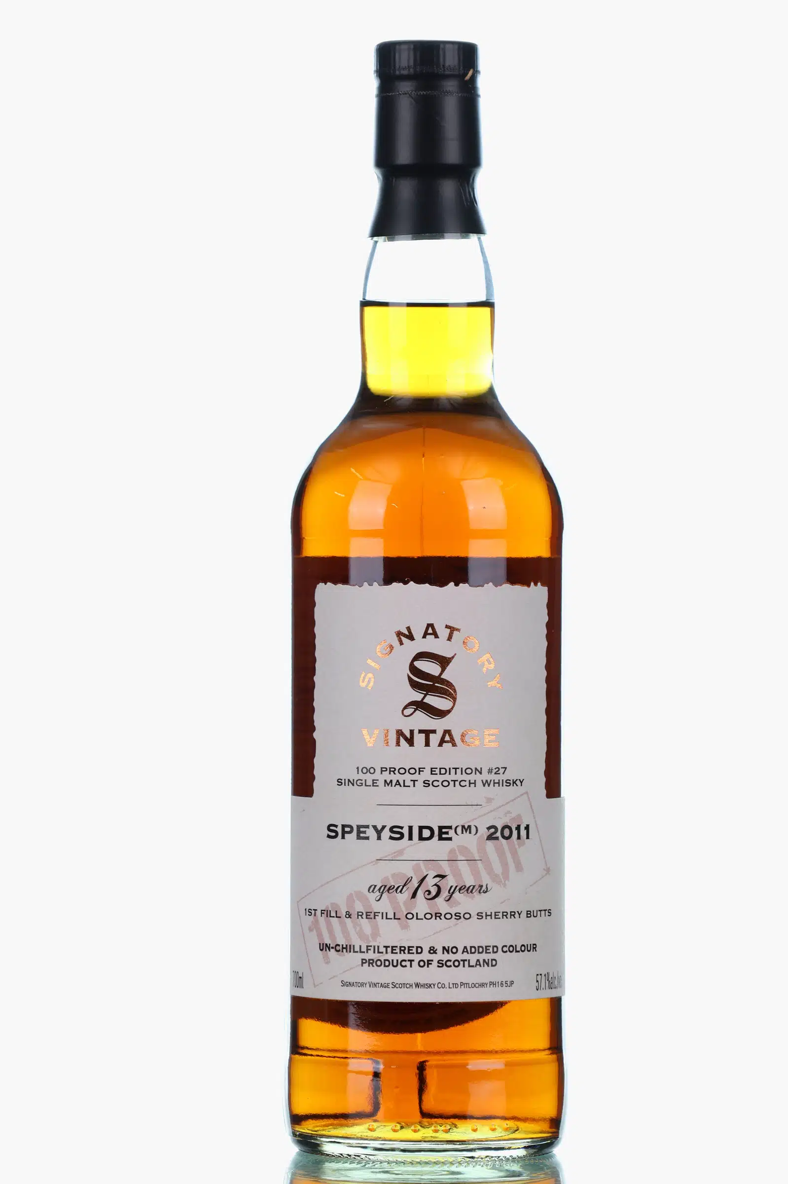 Macallan 100° Proof 13 Year Old, Oloroso Sherry Cask, No. 27, 2011, Signatory Vintage, 57.1% whisky bottle