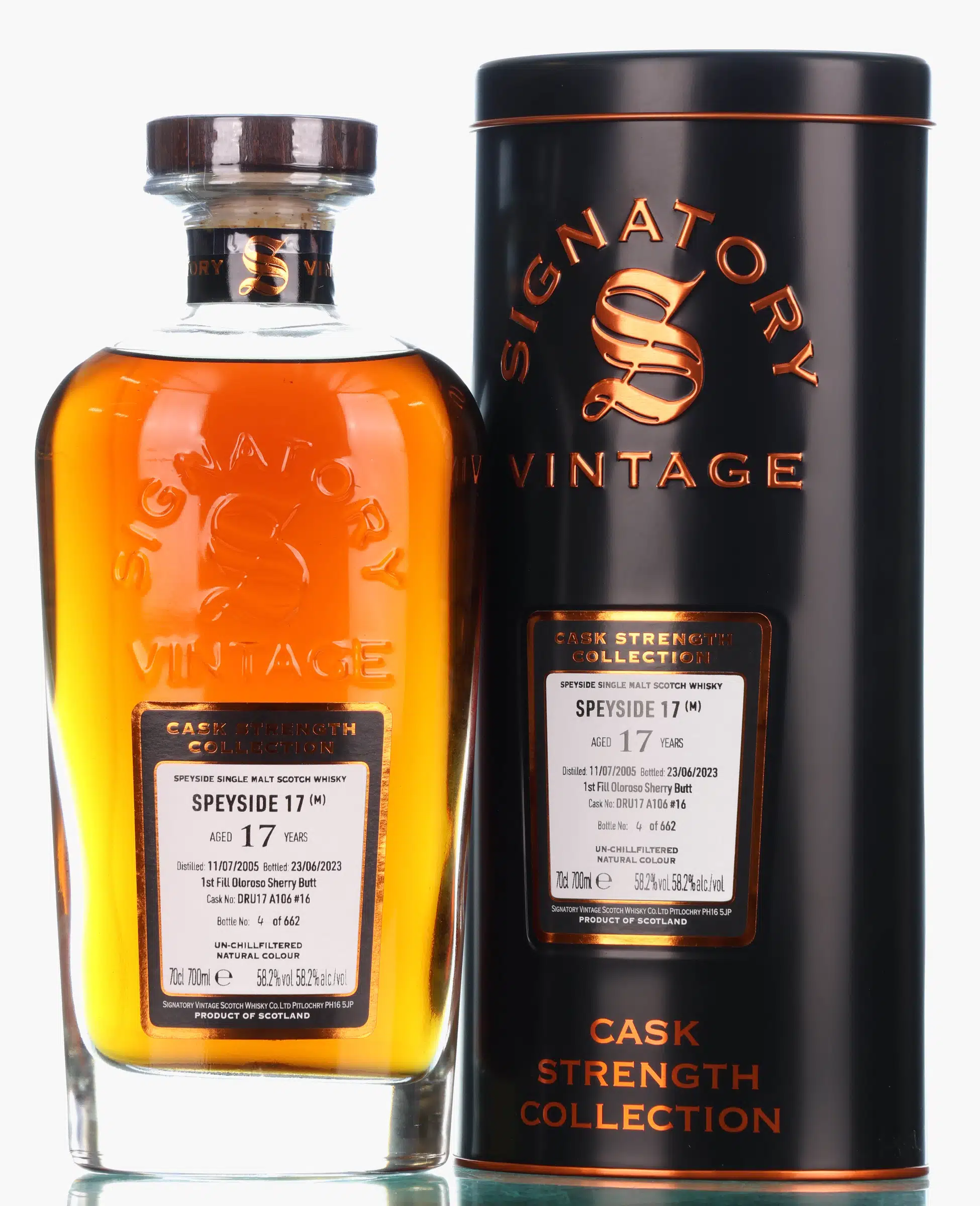 Macallan Signatory Vintage Cask Strength Collection 17 Year Old, Sherry Cask, Cask #16, 2005, Signatory Vintage, 58.2% whisky bottle