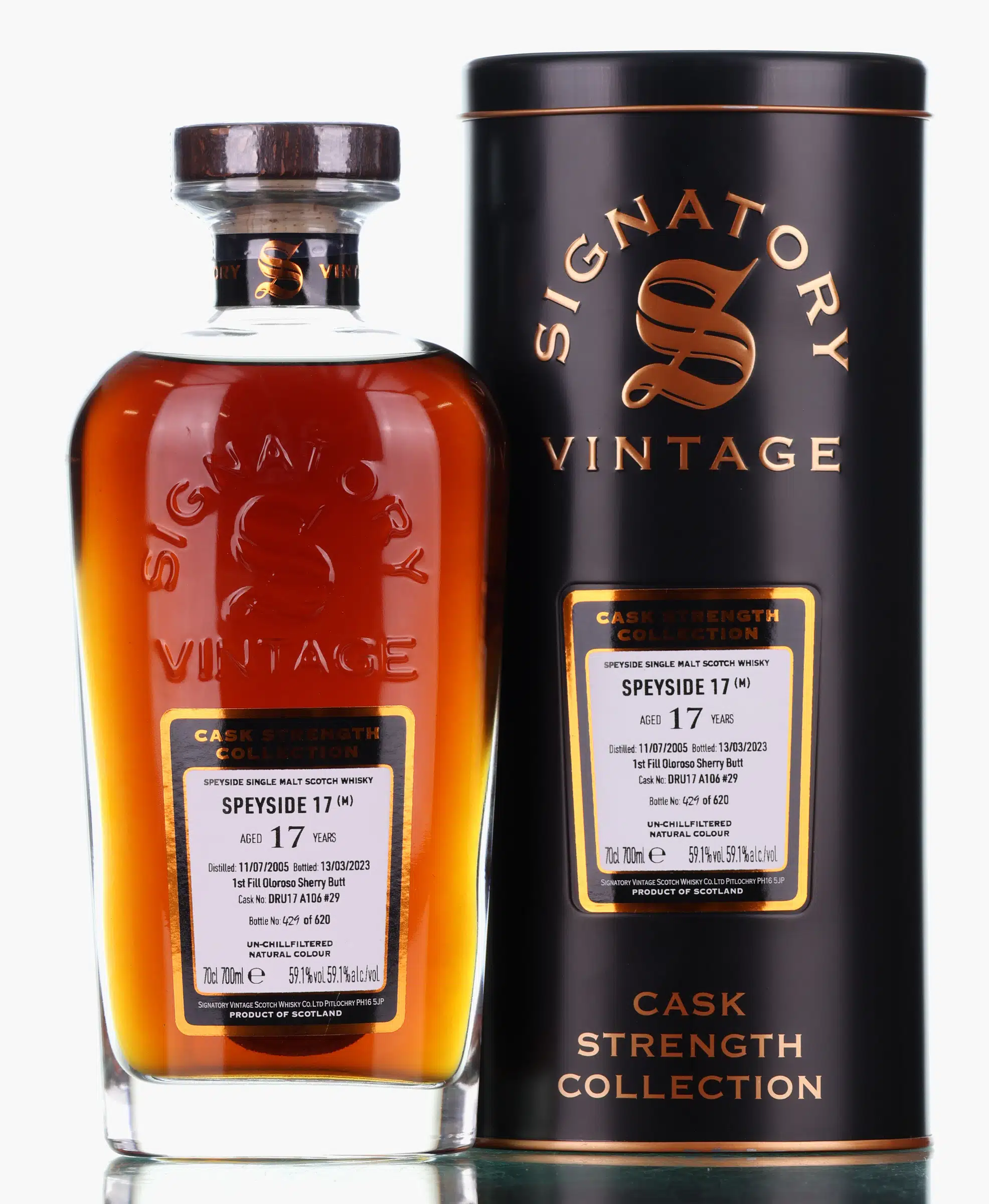Macallan Cask Strength Collection 17 Year Old, Oloroso Sherry Cask, Cask No. DR01/A144 #29, 2005, Signatory Vintage, 59.1% whisky bottle