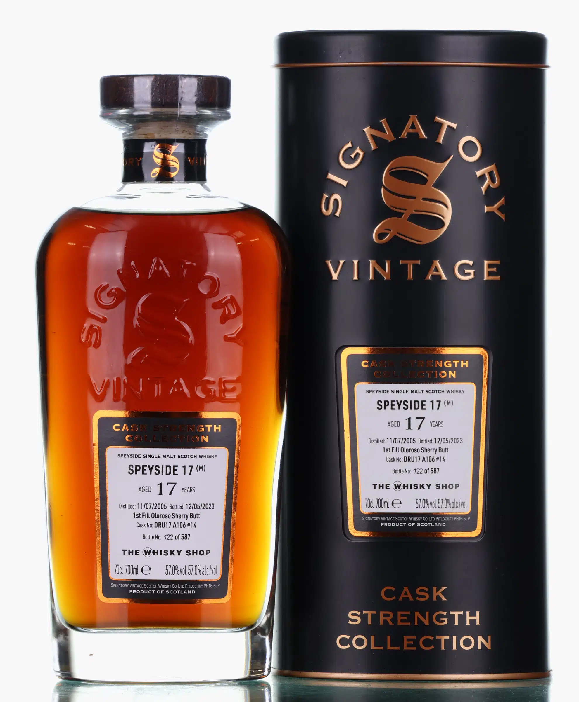 Macallan Cask Strength Collection 17 Year Old, Sherry Cask, Cask #DRU17 A106 #14, 2005, Signatory Vintage, 57% whisky bottle