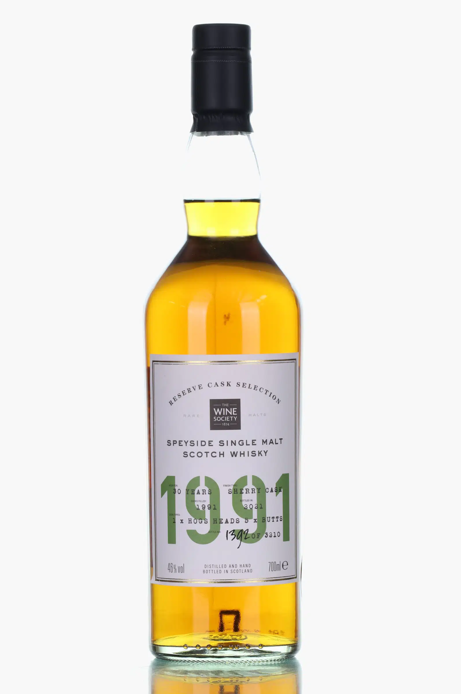 Speyside Reserve Cask Selection 30 Year Old, Sherry Hogshead & Butts Cask, Batch No. 5, 1991, The Wine Society, 46% whisky bottle