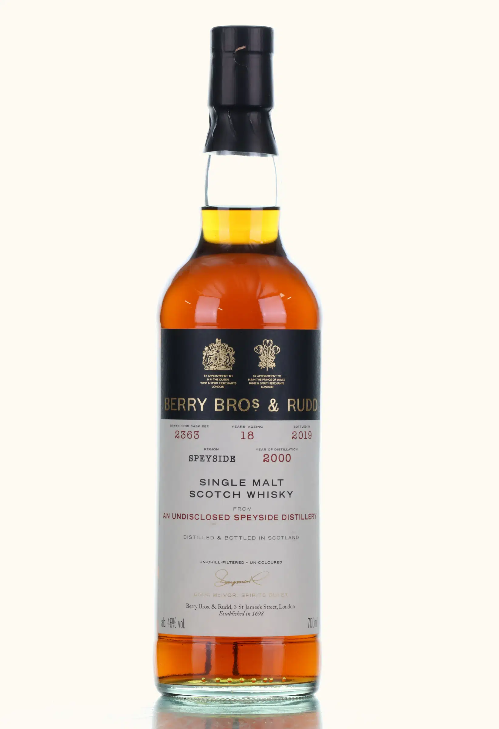 Undisclosed Speyside 18 Year Old, Sherry Cask, Cask #2363, 2000, Berry Bros. & Rudd, 46% whisky bottle