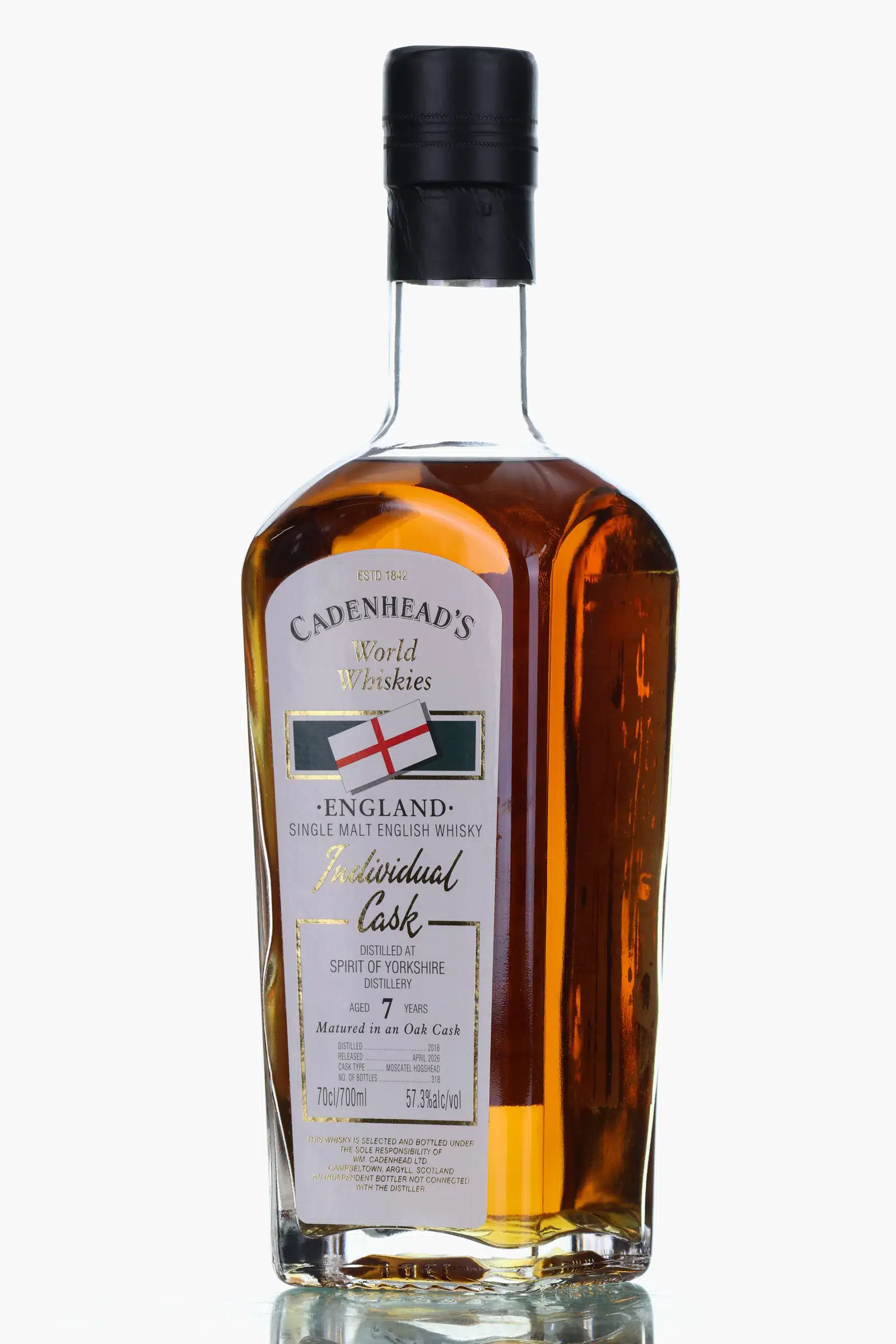 Spirit of Yorkshire 7 Year Old, Moscatel Hogshead Cask, 2018, Cadenhead's, 57.3% whisky bottle