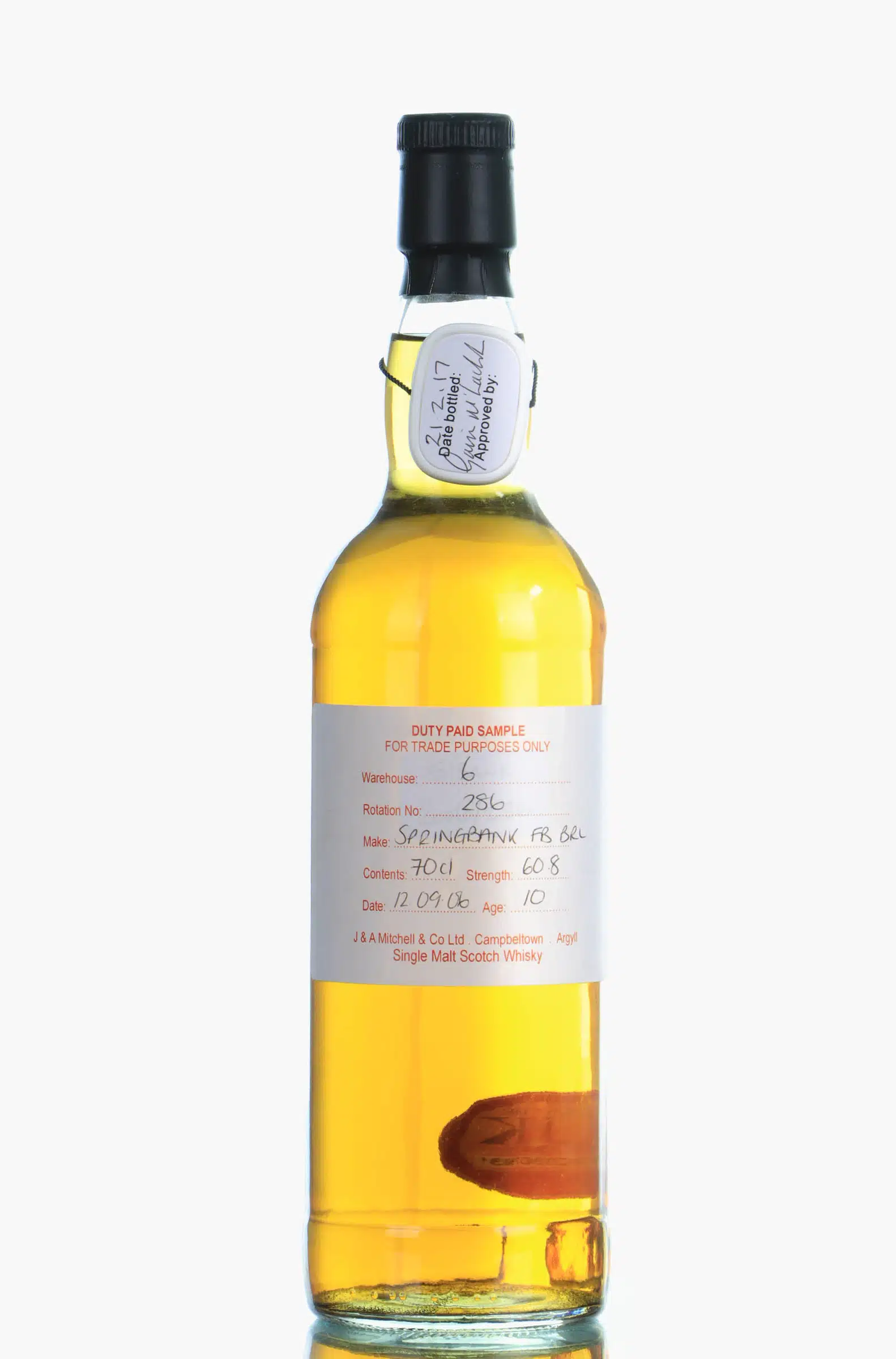 Springbank Duty Paid Sample Cage Fresh Bourbon 10 Year Old, Bourbon Cask, Cask #286, 2017, 60.8% whisky bottle