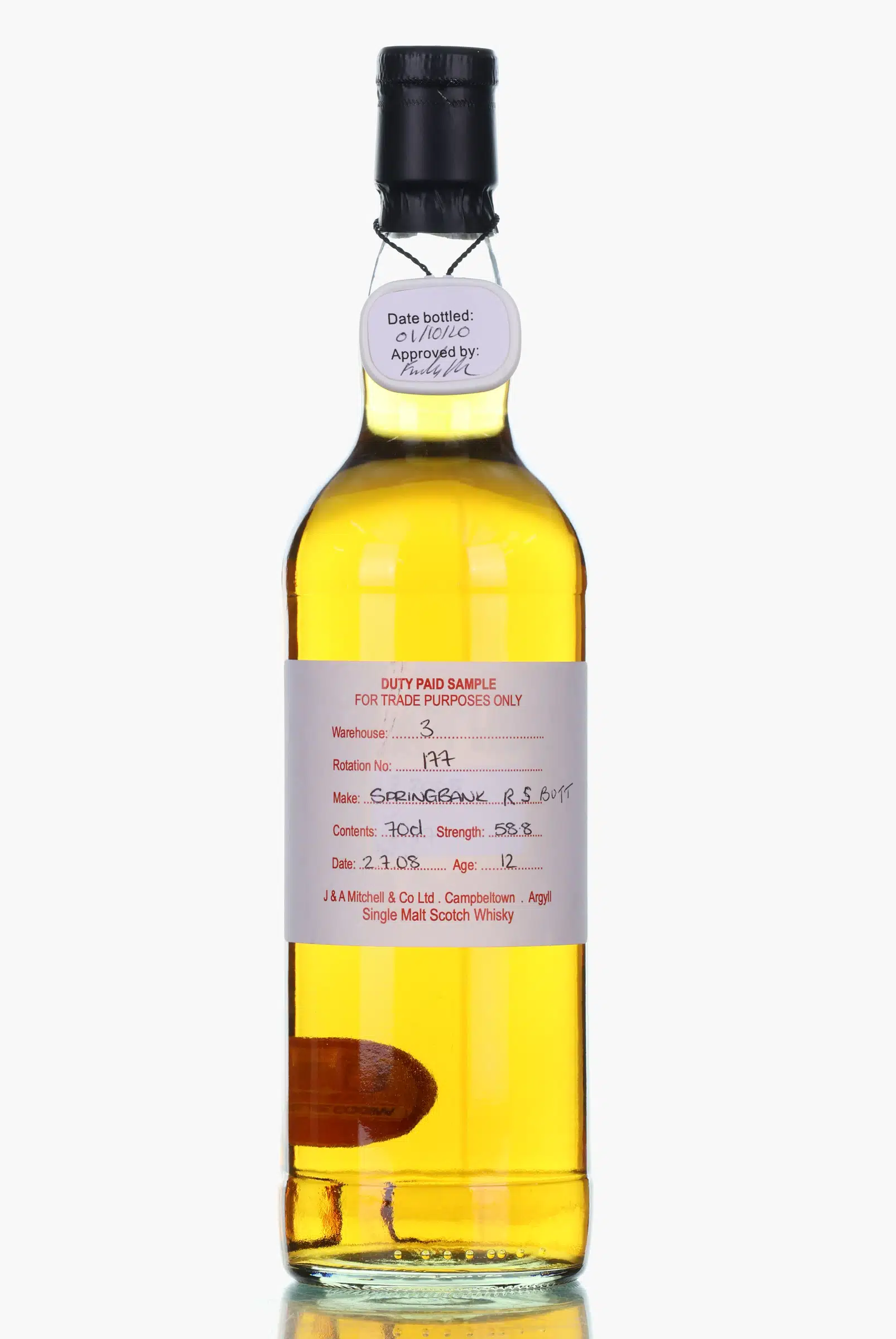 Springbank 12 Years Old 2008 2020 Duty Paid Sample, Sherry Cask, 2020, 58.8% whisky bottle