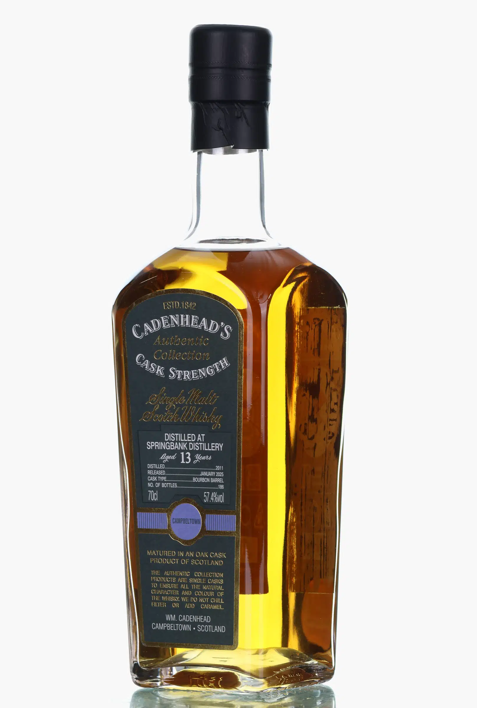 Springbank Authentic Collection 13 Year Old, Bourbon Cask, 2011, Cadenhead's, 57.4%, 70cl whisky bottle