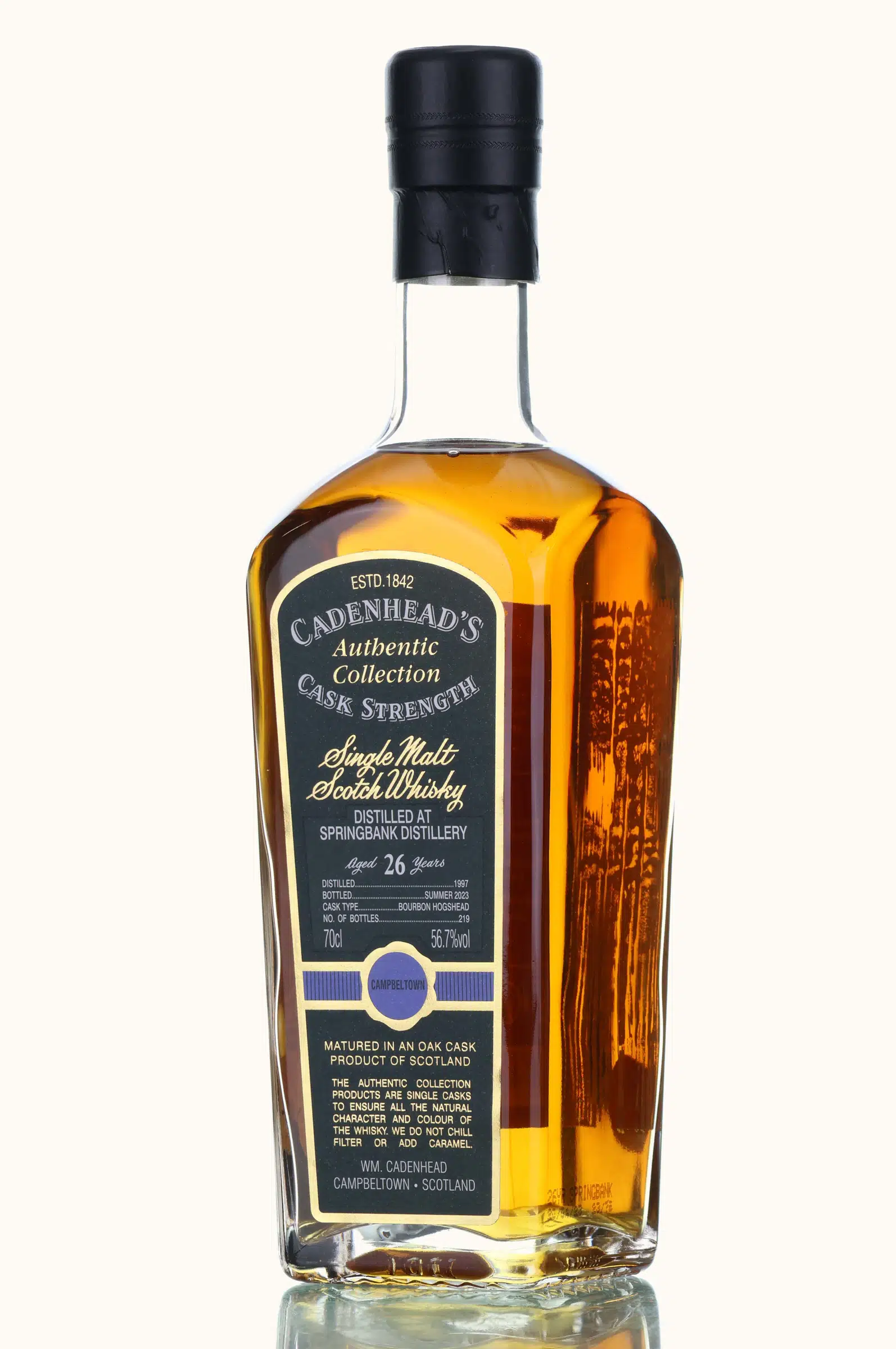 Springbank Authentic Collection Cask Strength 26 Year Old, Bourbon Hogshead Cask, 1997, Cadenhead's, 56.7% whisky bottle