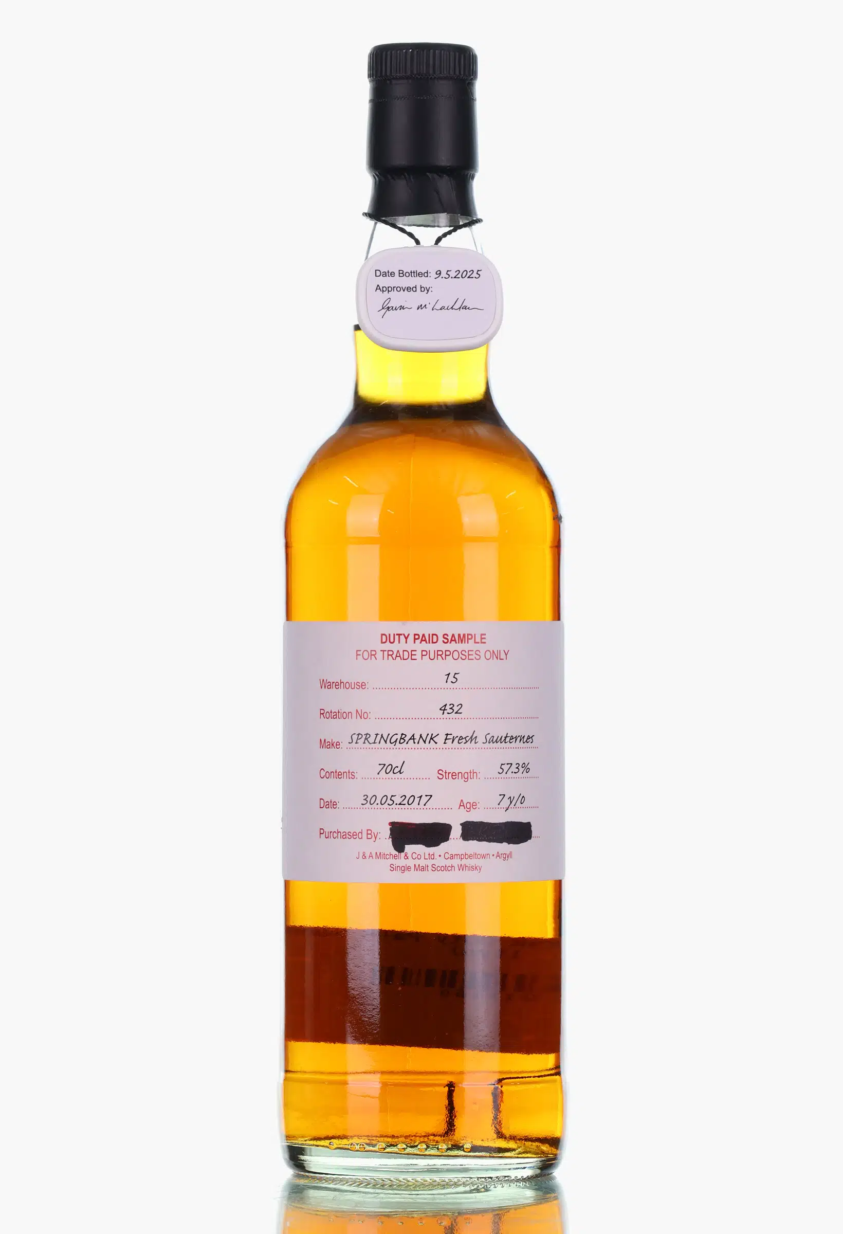 Springbank Duty Paid Sample 7 Year Old, Sauternes Cask, 2025, 57.3% whisky bottle