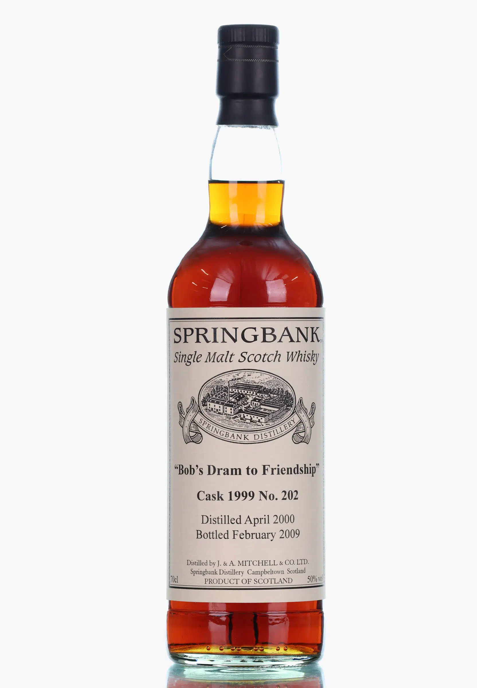 Springbank Bob's Dram to Friendship Private Bottling 8 Year Old, Sherry Cask, Cask #202, 2009, 50% whisky bottle