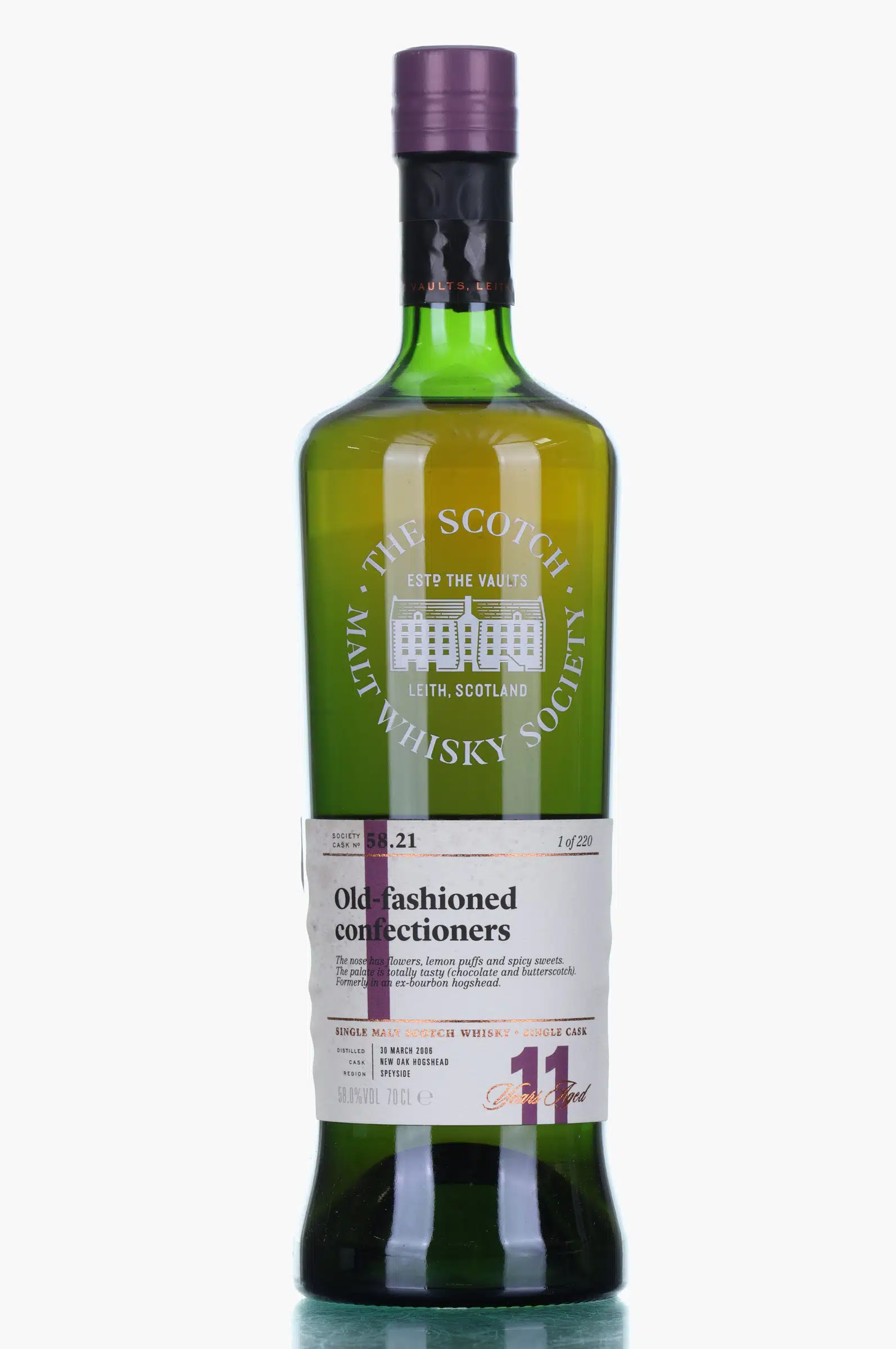 Strathisla Old-Fashioned Confectioners 11 Year Old, New Oak Hogshead Cask, Cask #58.21, 2006, Scotch Malt Whisky Society, 58% whisky bottle