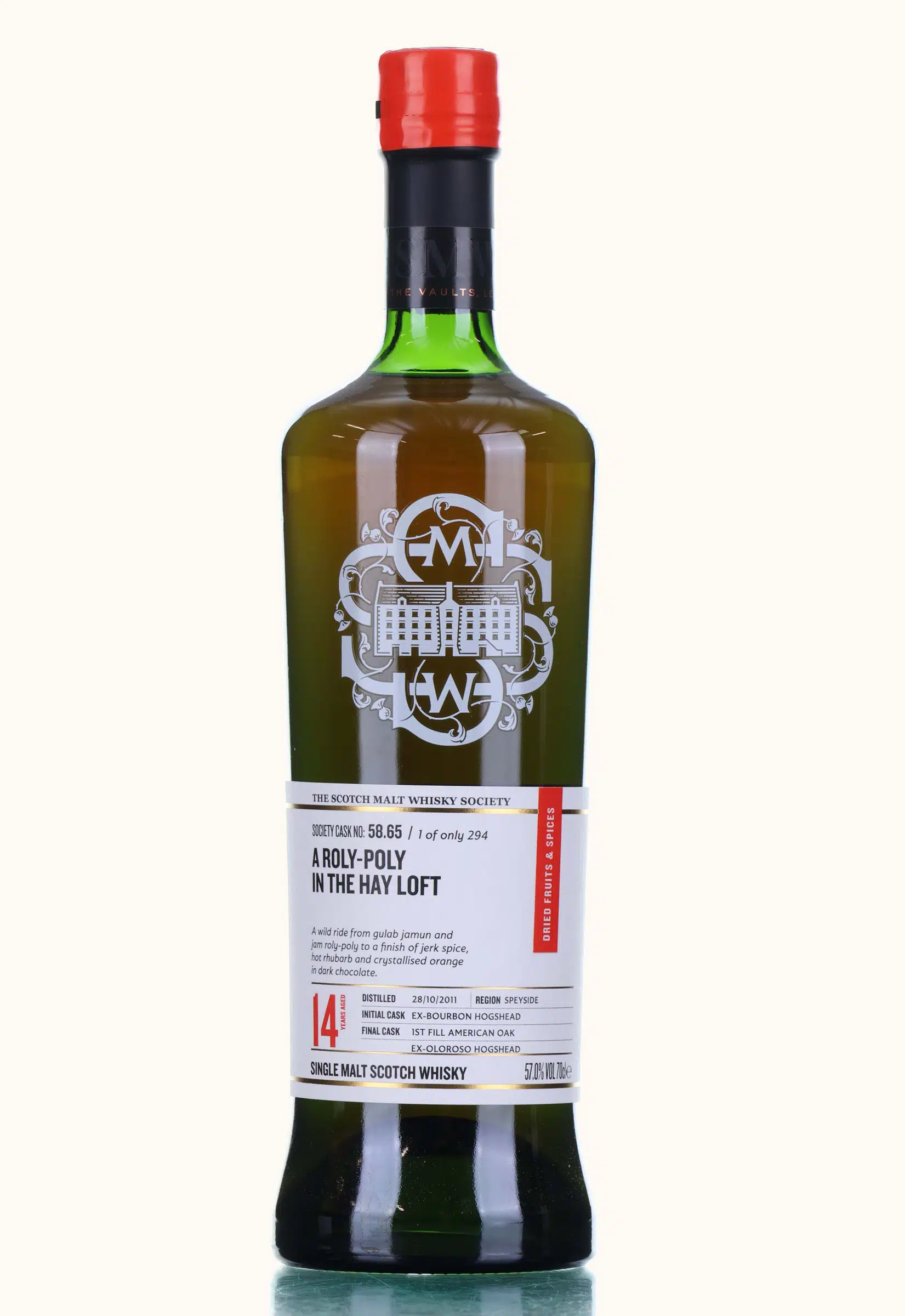 Strathisla A Roly-Poly in the Hay Loft 14 Year Old, Oloroso Cask, 2011, Scotch Malt Whisky Society, 57% whisky bottle