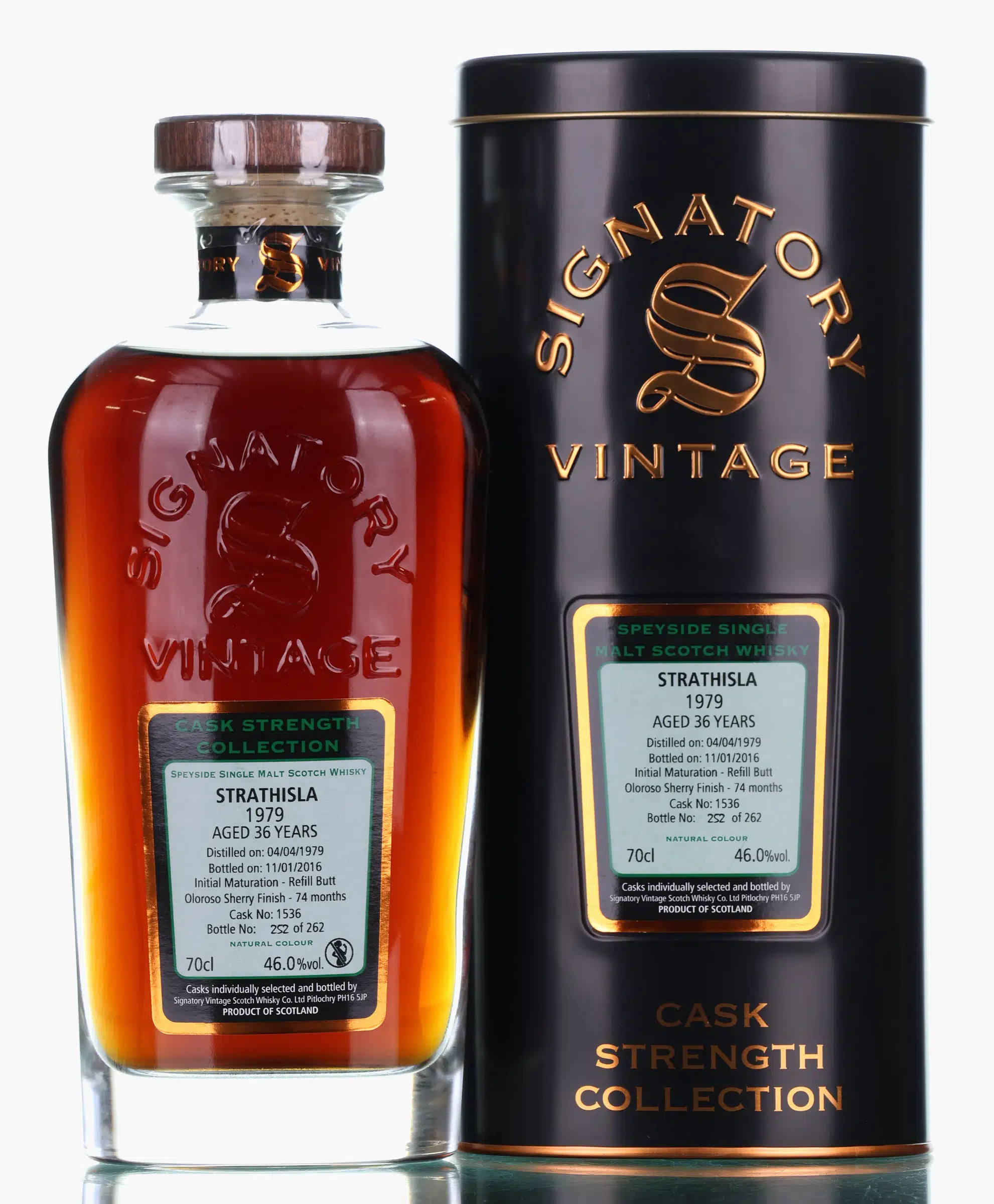 Strathisla Cask Strength Collection 36 Year Old, Oloroso Sherry Cask, Cask #1536, 1979, Signatory Vintage, 46% whisky bottle