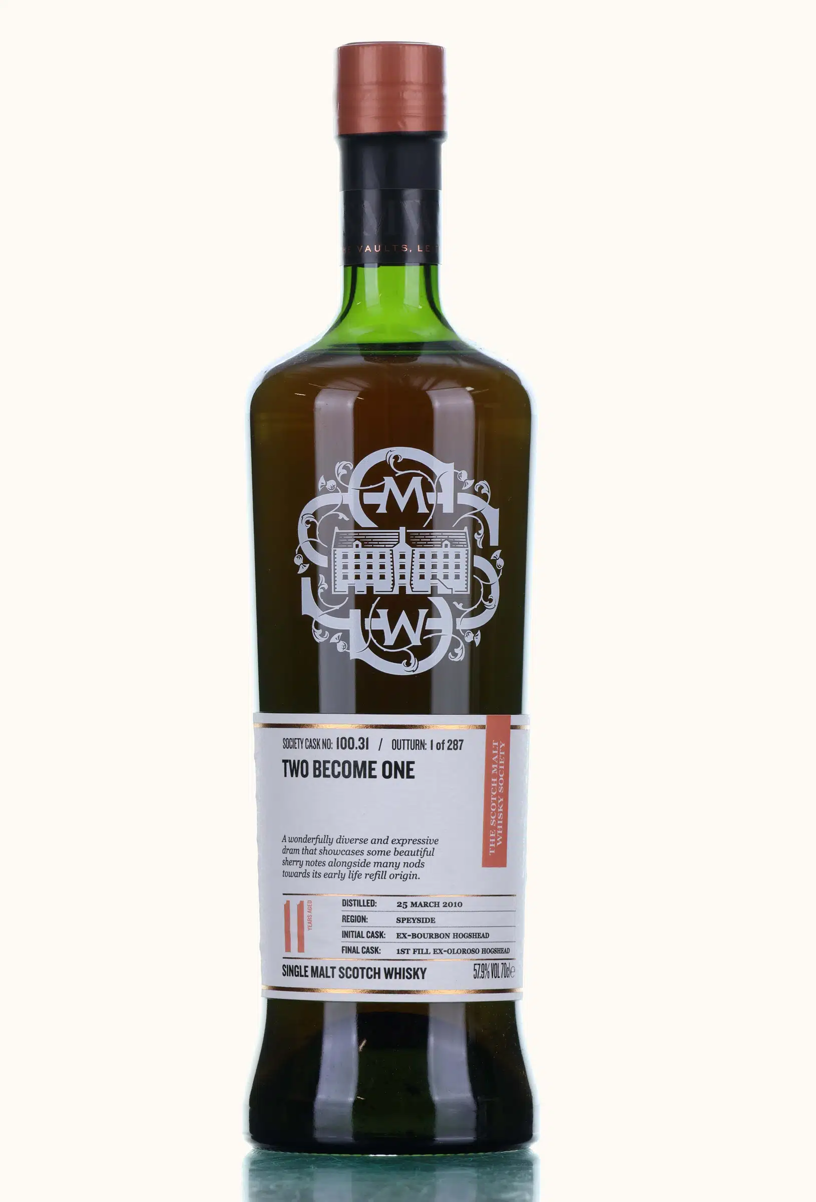 Strathmill Two Become One 11 Year Old, Bourbon Hogshead & Oloroso Sherry Hogshead Cask, Cask #100.31, 2010, Scotch Malt Whisky Society, 57.9% whisky bottle