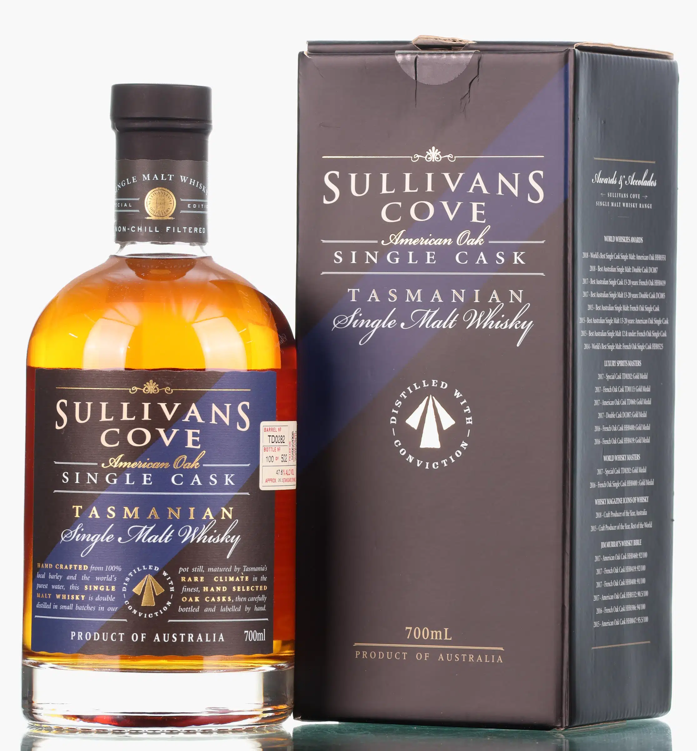 Sullivans Cove American Oak Single Cask 11 Year Old, American Oak ex-Bourbon Cask, Cask #TD082, 2019, 47.6% whisky bottle