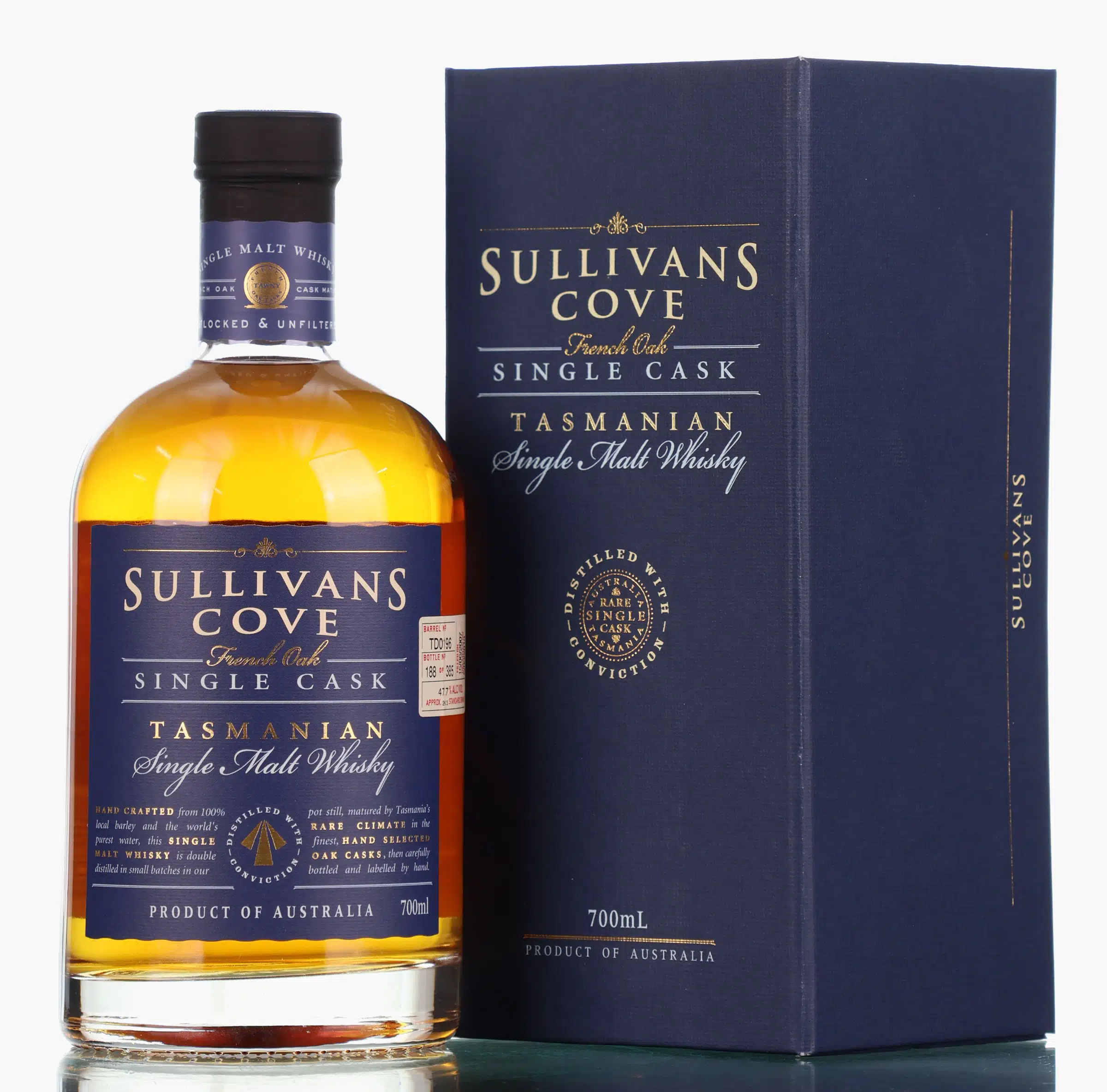 Sullivans Cove French Oak Single Cask 12 Year Old, French Oak ex-Tawny Cask, Cask No. TD0196, 2019, 47.7% whisky bottle