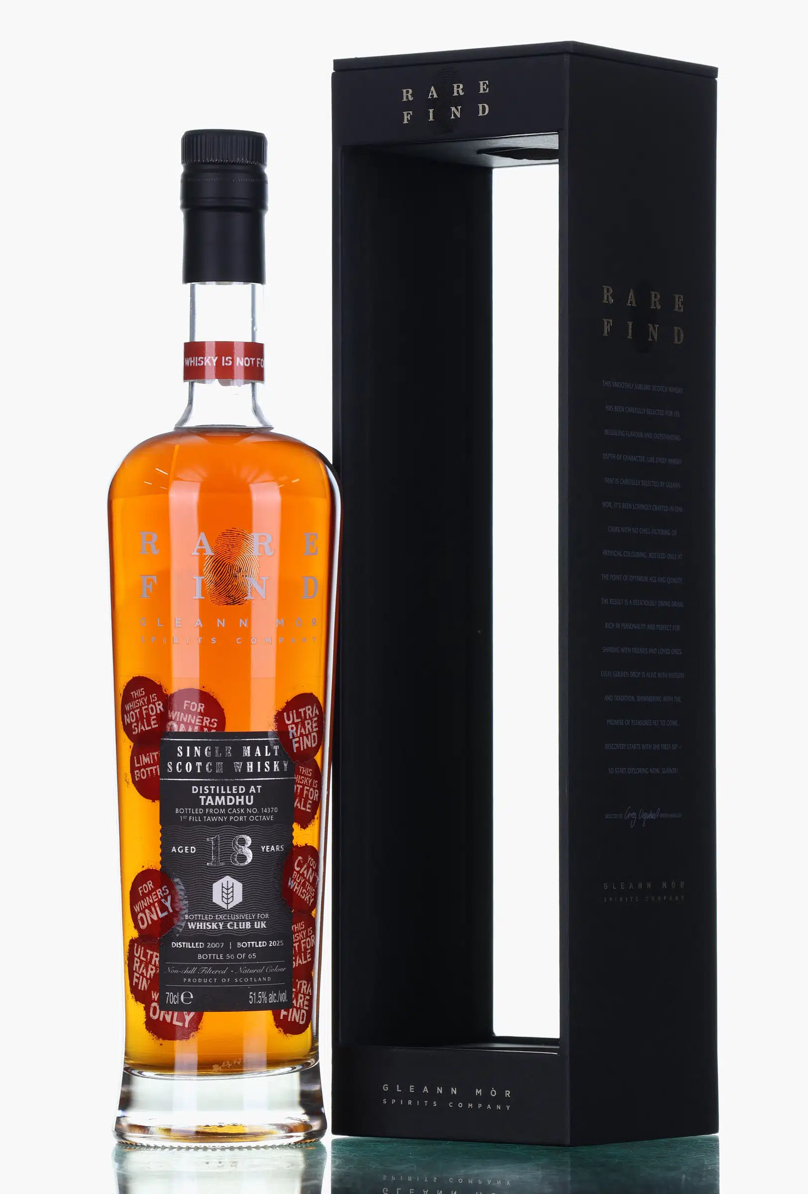 Tamdhu Rare Find 18 Year Old, Tawny Port Octave Cask, Cask #14370, 2007, Gleann Mor, 51.5% whisky bottle