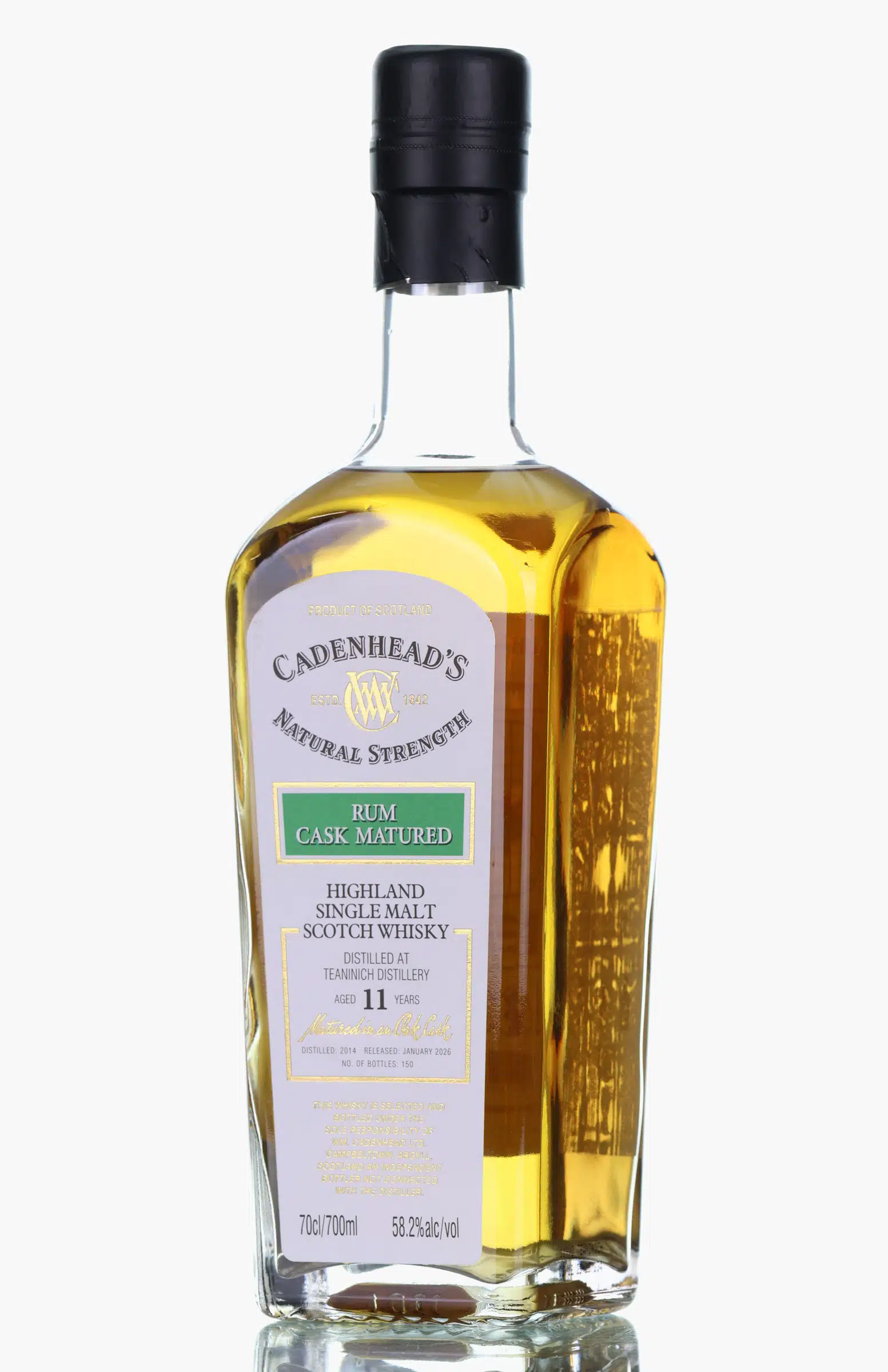 Teaninich Natural Strength 11 Year Old, Rum Cask, 2014, Cadenhead's, 58.2% whisky bottle