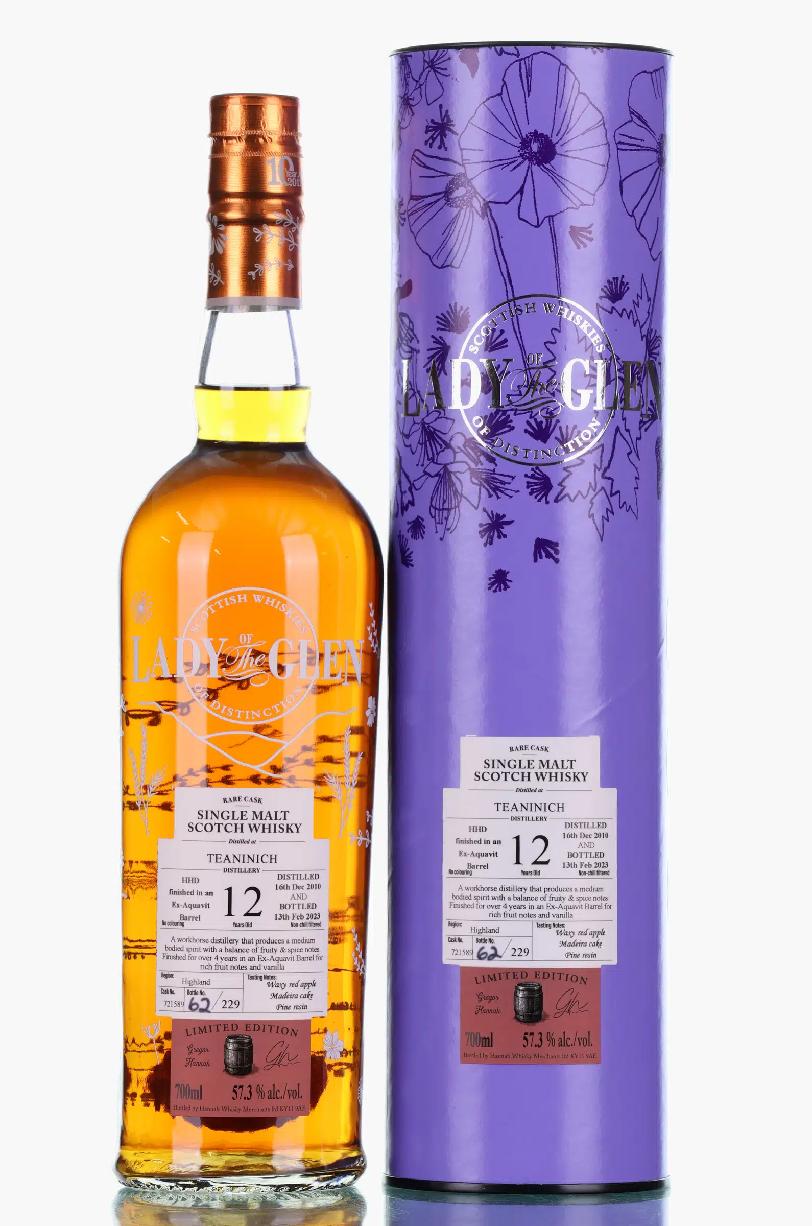Teaninich Lady of the Glen 12 Year Old, Aquavit Cask, Cask #721589, 2010, Lady of the Glen, 57.3% whisky bottle